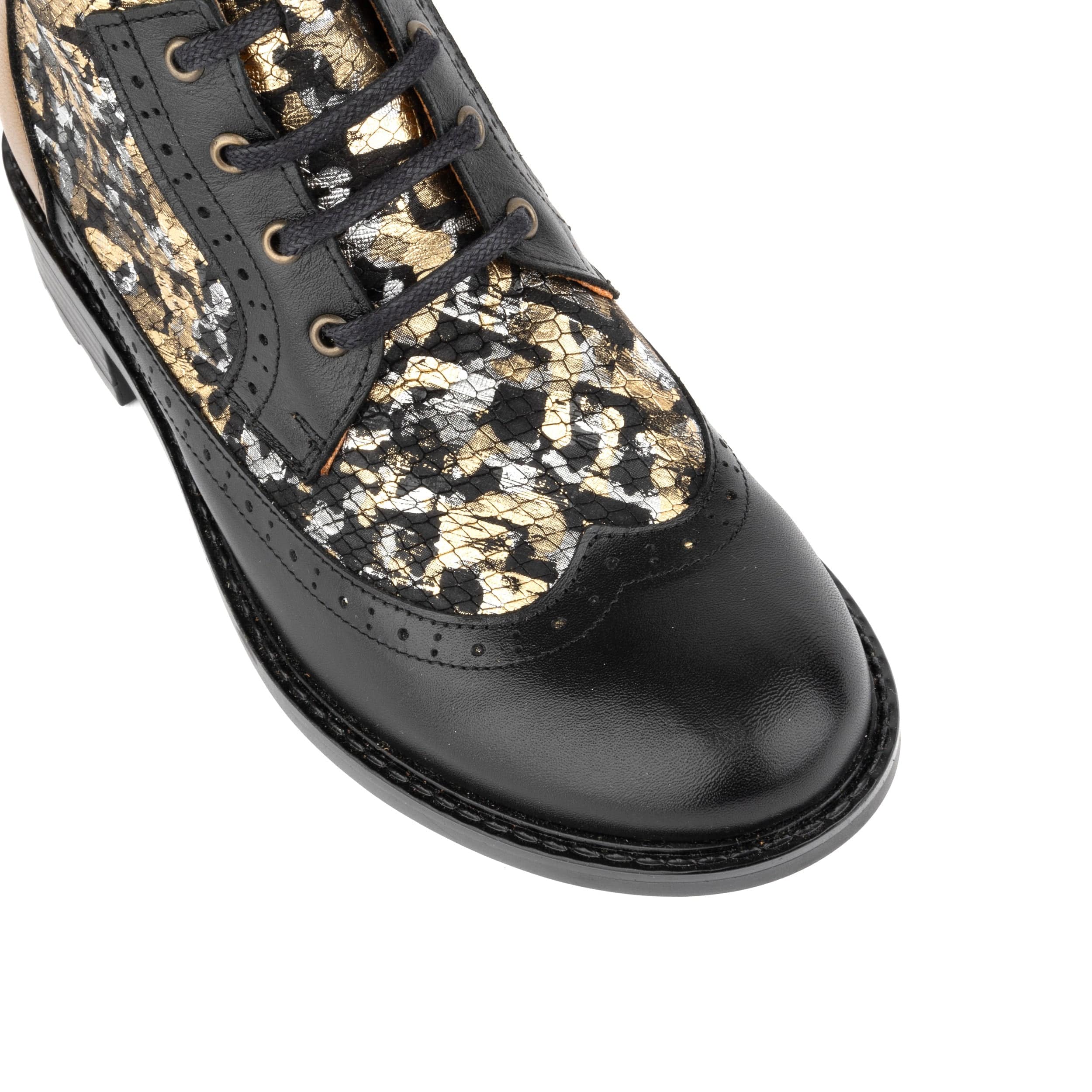 Milliner - Black & Gold - Women's leather round toe side zipper ankle boot in gold - Image 8