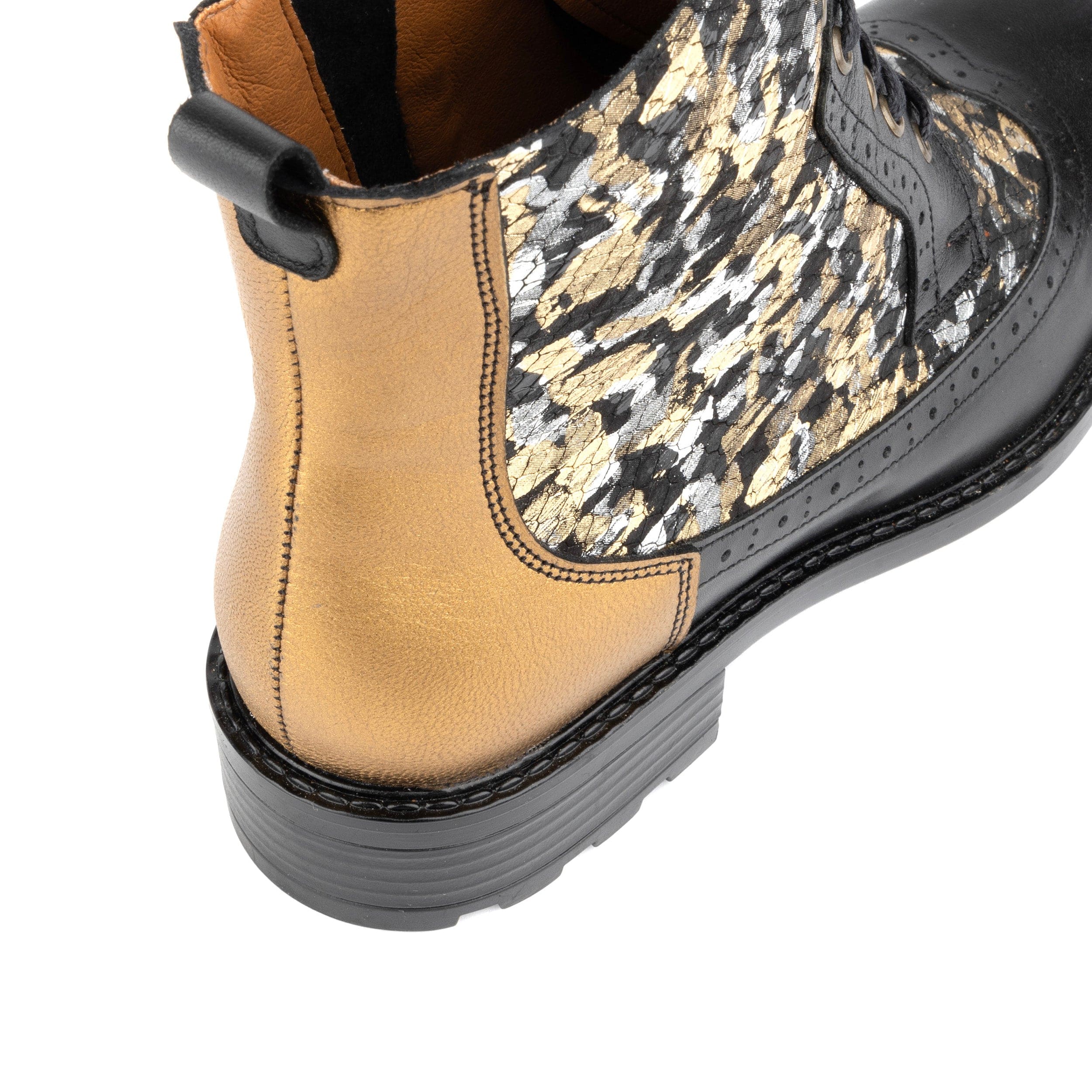 Milliner - Black & Gold - Women's leather round toe side zipper ankle boot in gold - Image 9