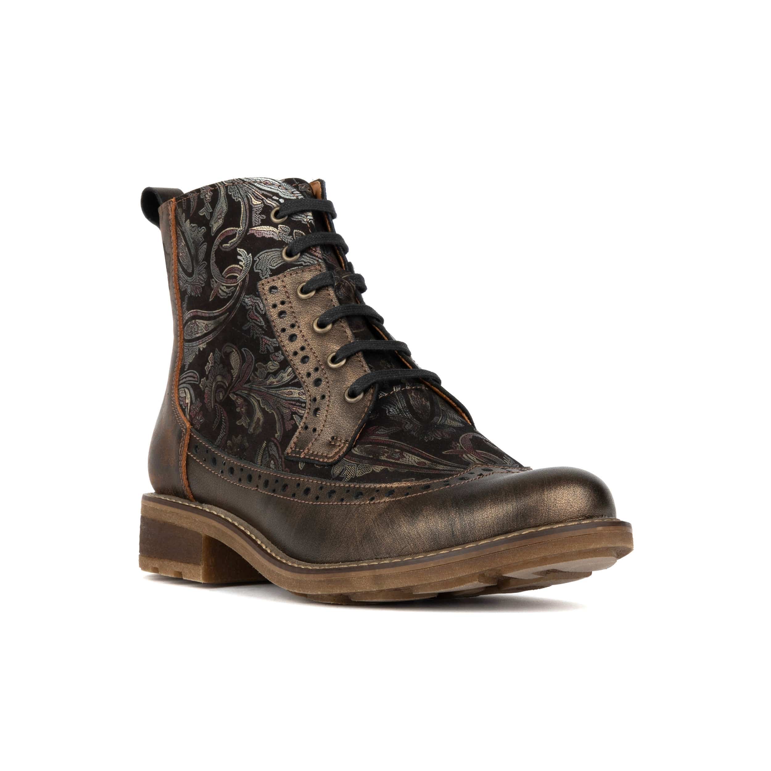 Milliner - Bronze & Floral - Women's leather round toe rubber sole ankle boot in black - Image 2