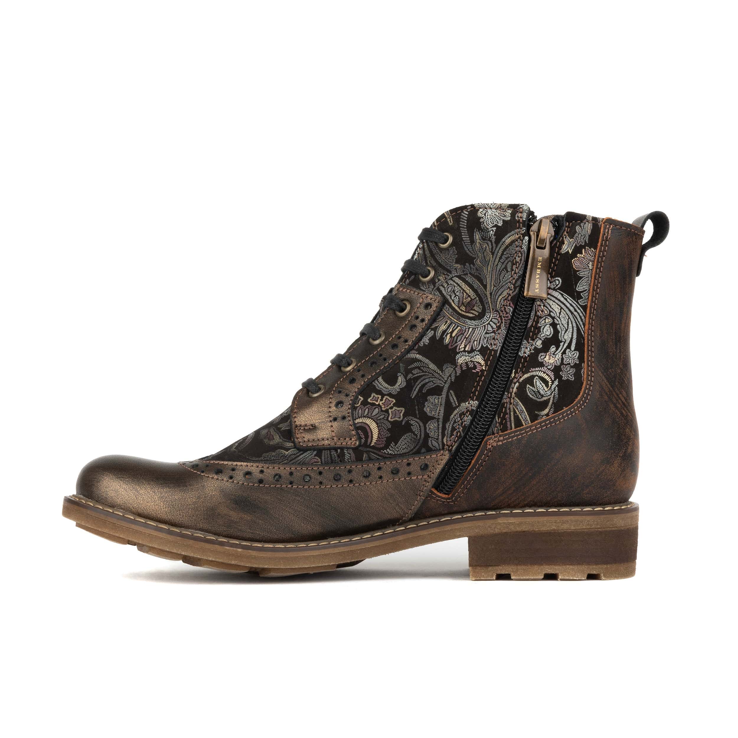 Milliner - Bronze & Floral - Women's leather round toe rubber sole ankle boot in black - Image 3