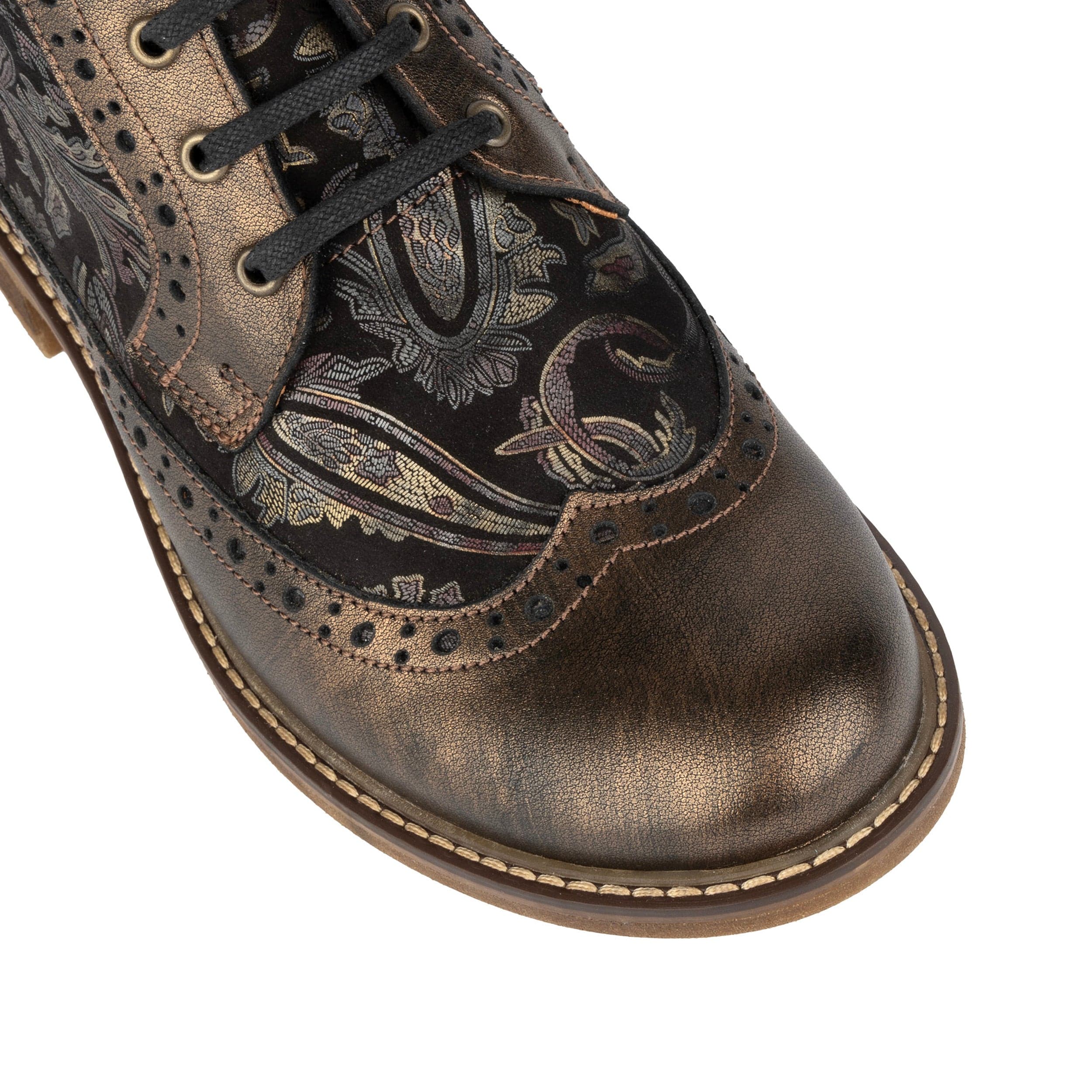 Milliner - Bronze & Floral - Women's leather round toe rubber sole ankle boot in black - Image 7