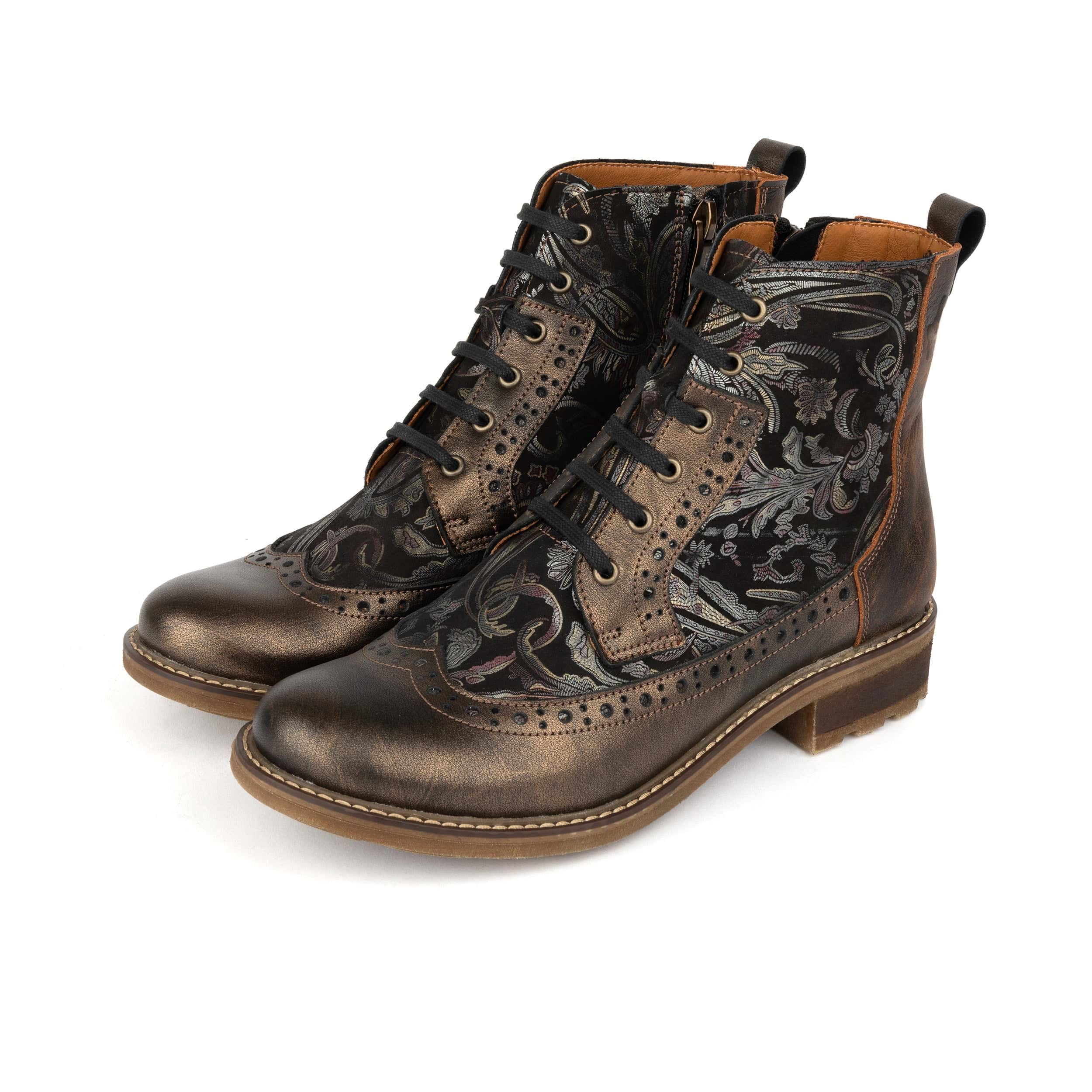 Milliner - Bronze & Floral - Women's leather round toe rubber sole ankle boot in black - Image 9