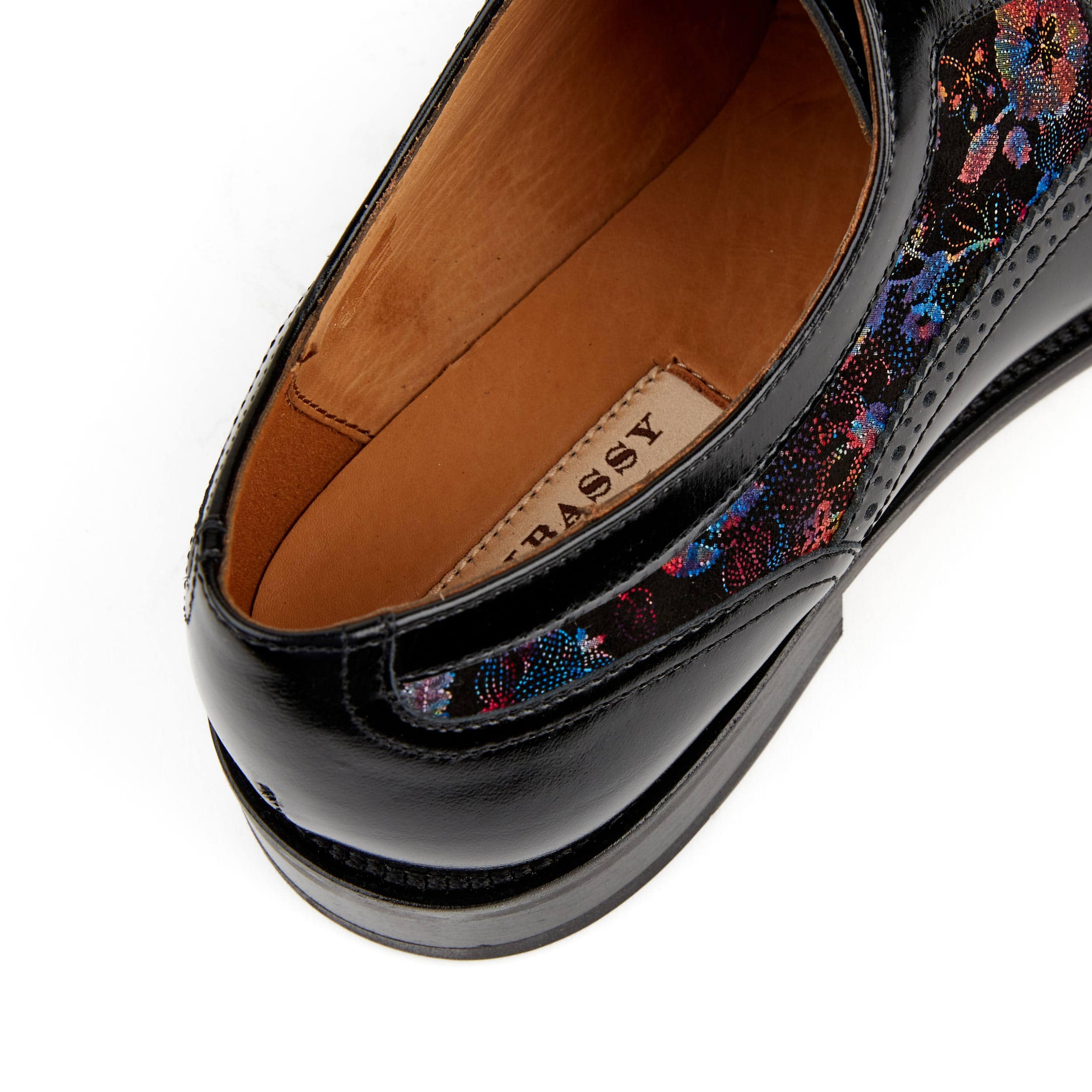 Orlando - Black Flower - Men's toe cap dressy black shoe with flower print leather - Image 8