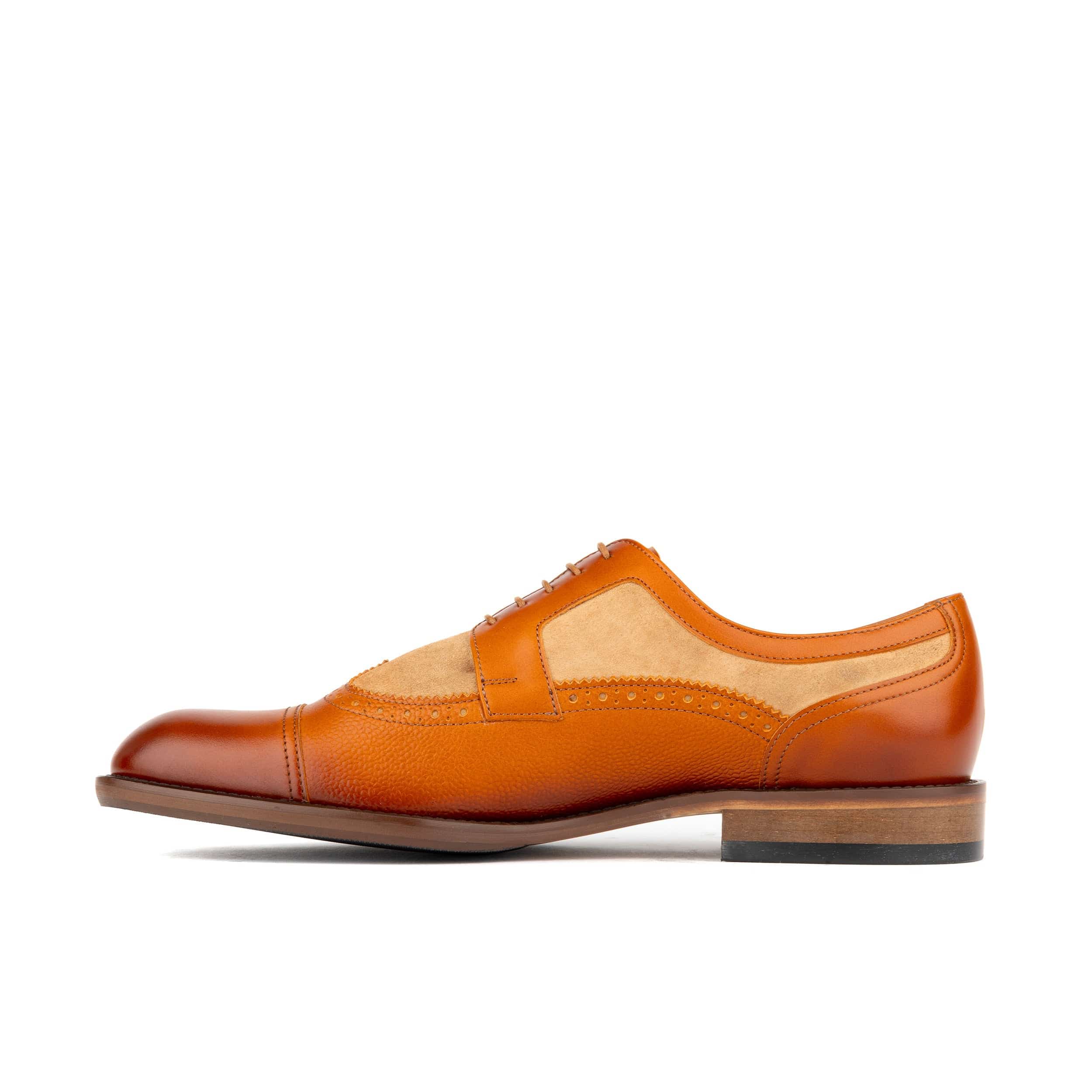 Orlando - Tan - Men's toe cap leather brogue with full leather lining - Image 3