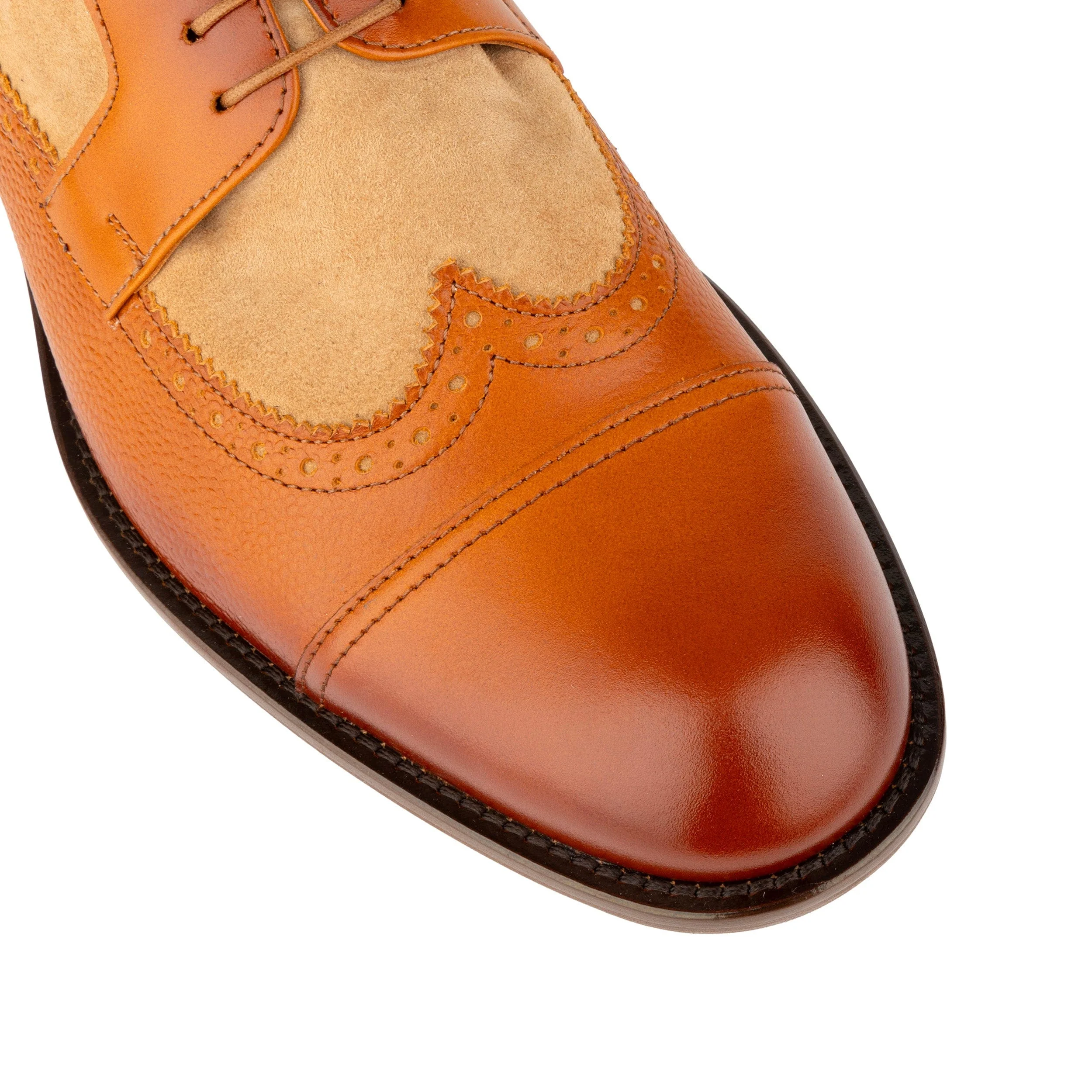 Orlando - Tan - Men's toe cap leather brogue with full leather lining - Image 7