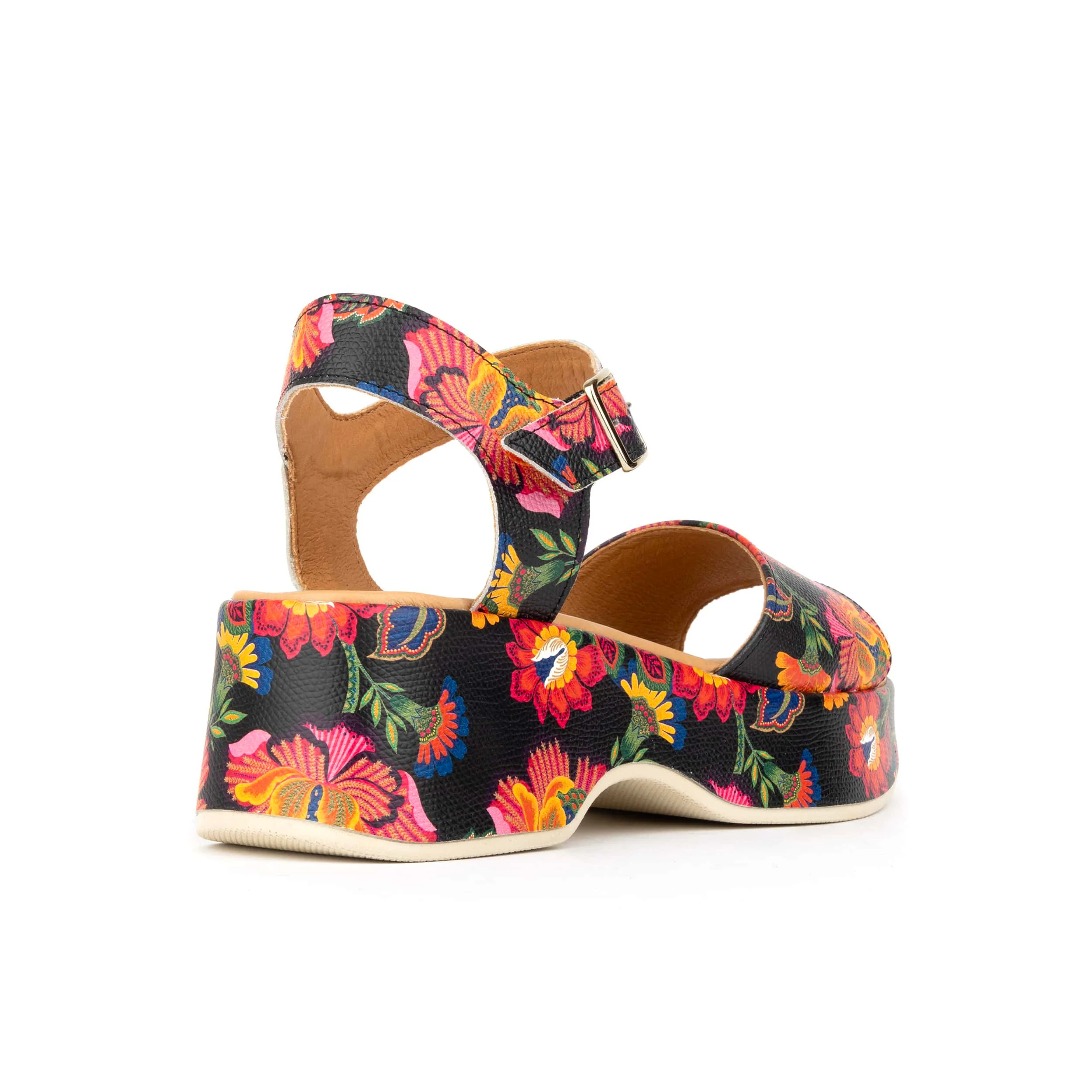 Palm Rise - Red Flowers - Women's Leather Platform Sandal - Image 3