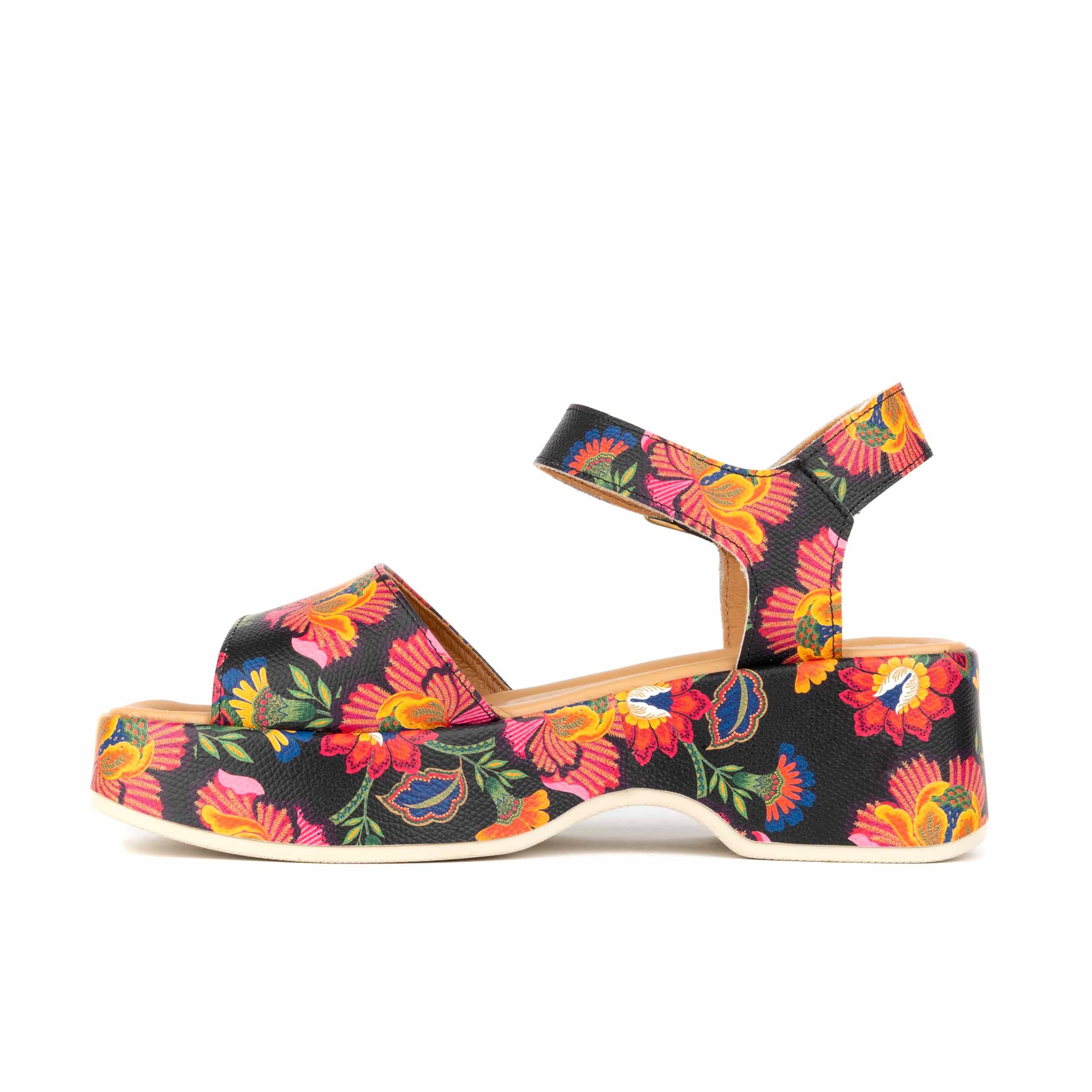 Palm Rise - Red Flowers - Women's Leather Platform Sandal - Image 4