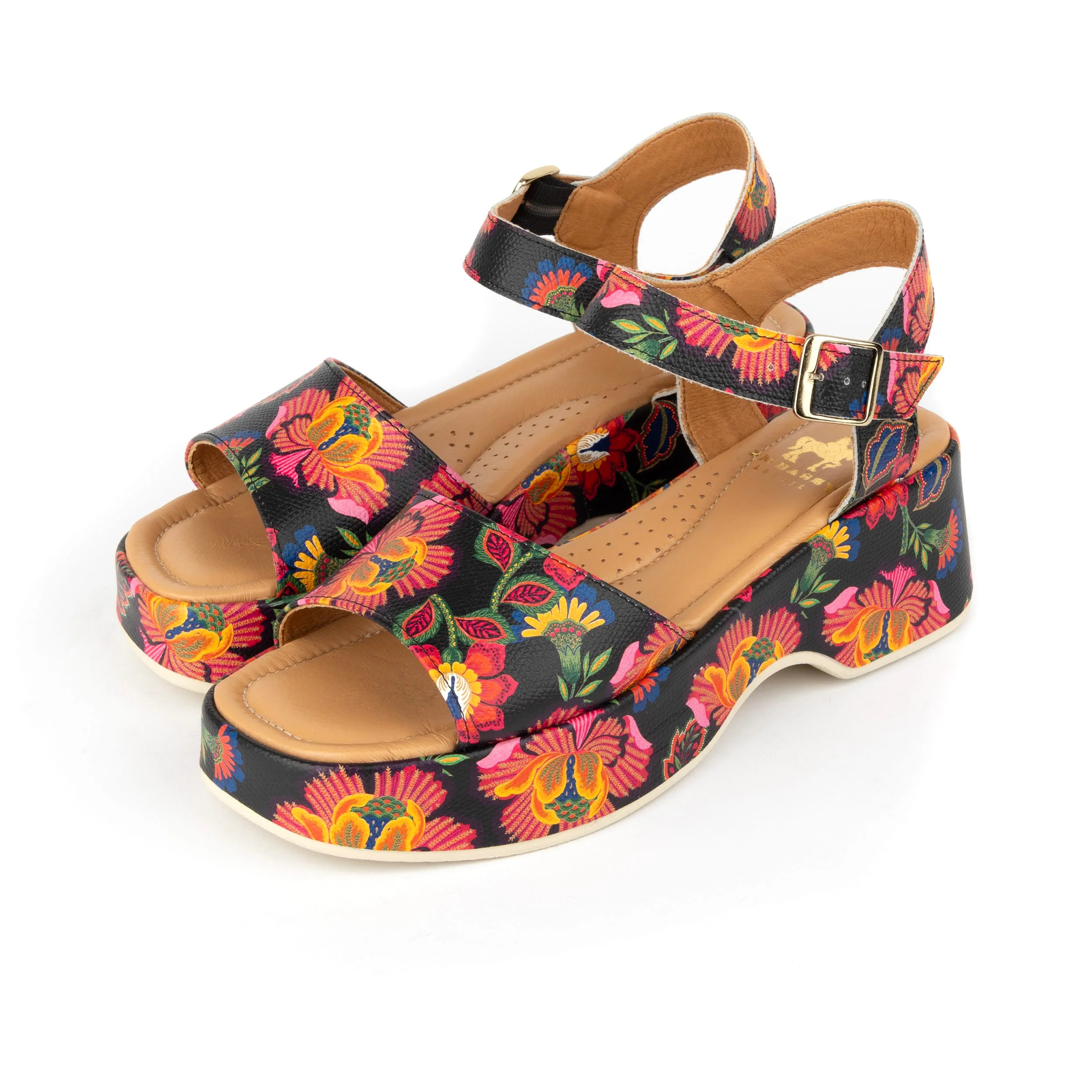 Palm Rise - Red Flowers - Women's Leather Platform Sandal - Image 7