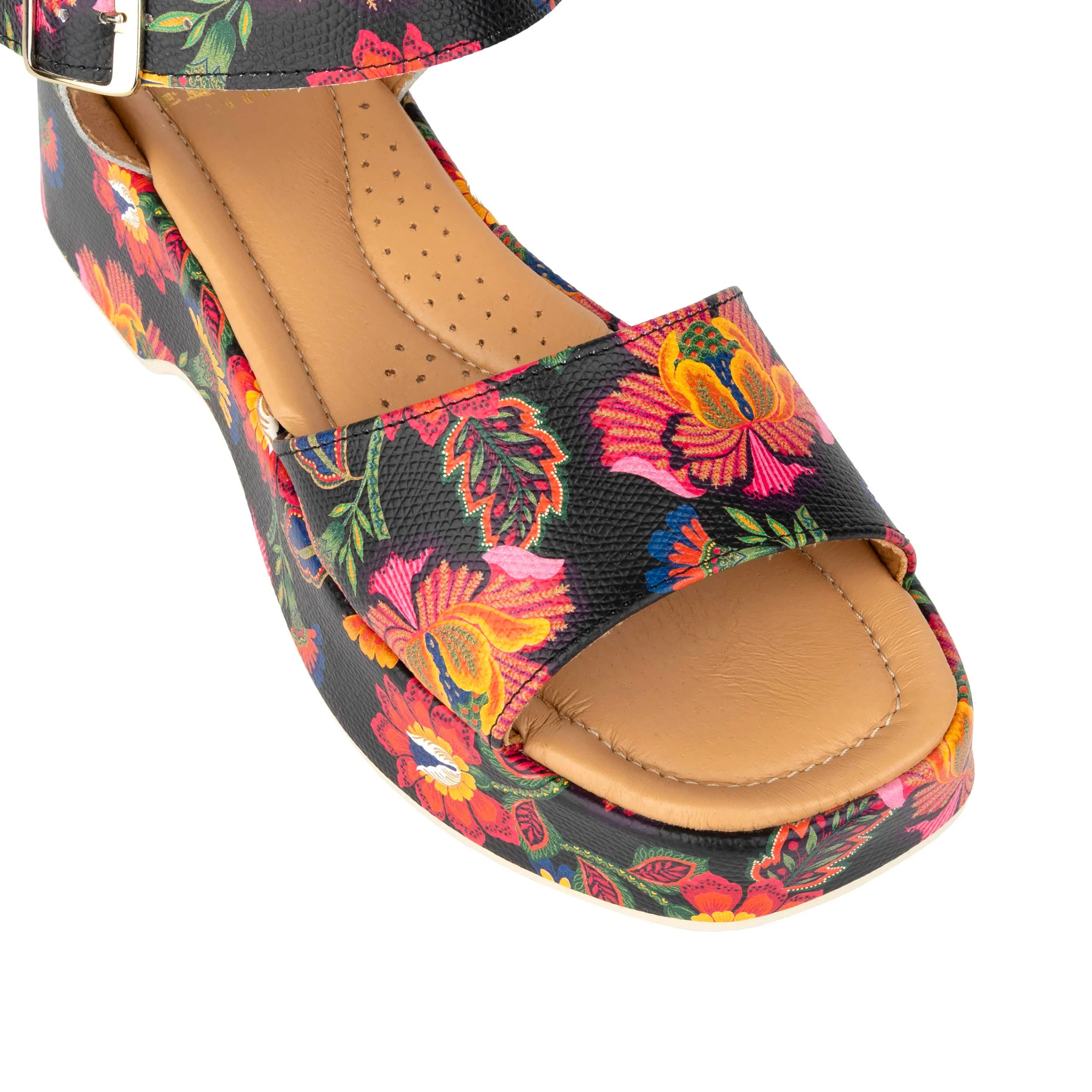 Palm Rise - Red Flowers - Women's Leather Platform Sandal - Image 8