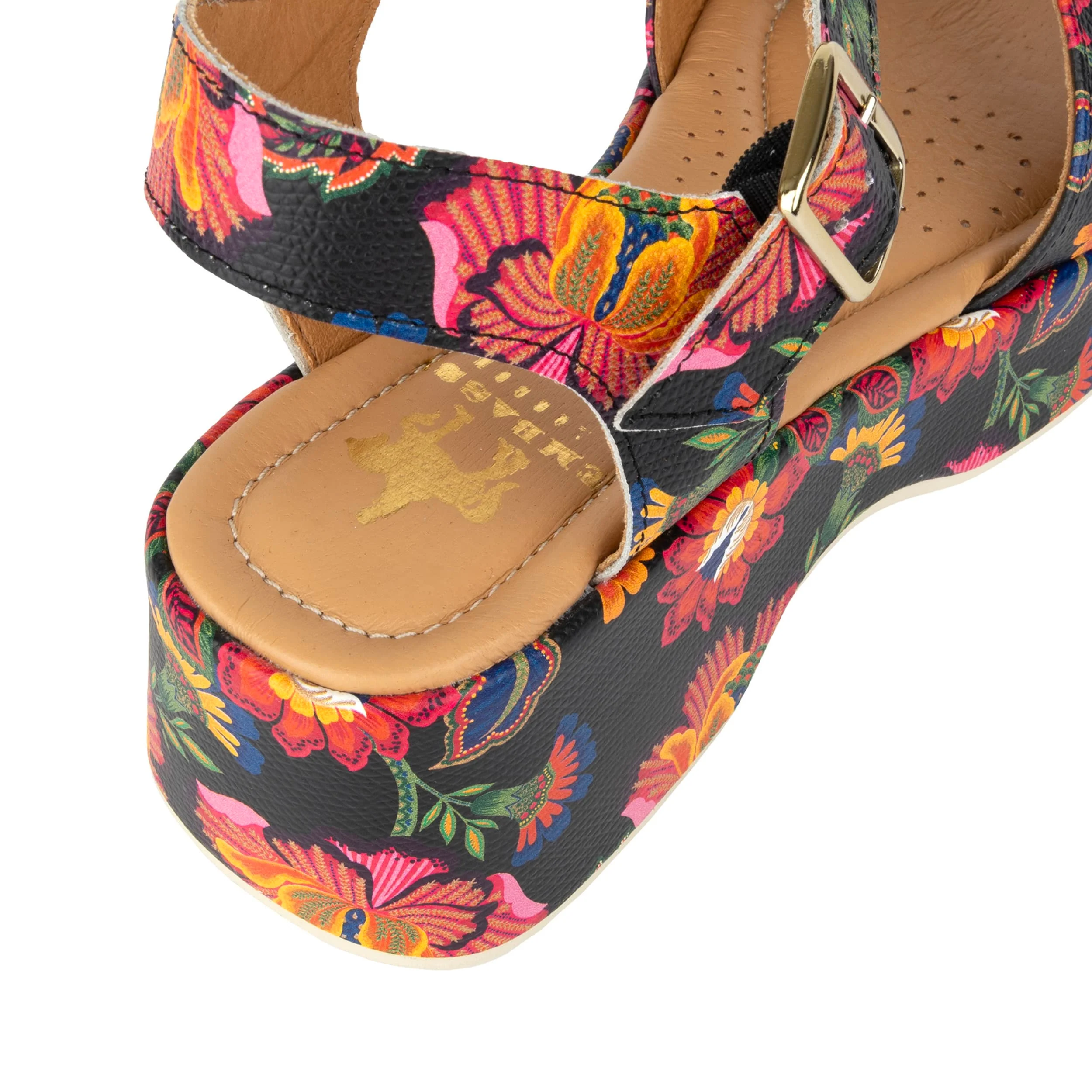 Palm Rise - Red Flowers - Women's Leather Platform Sandal - Image 9