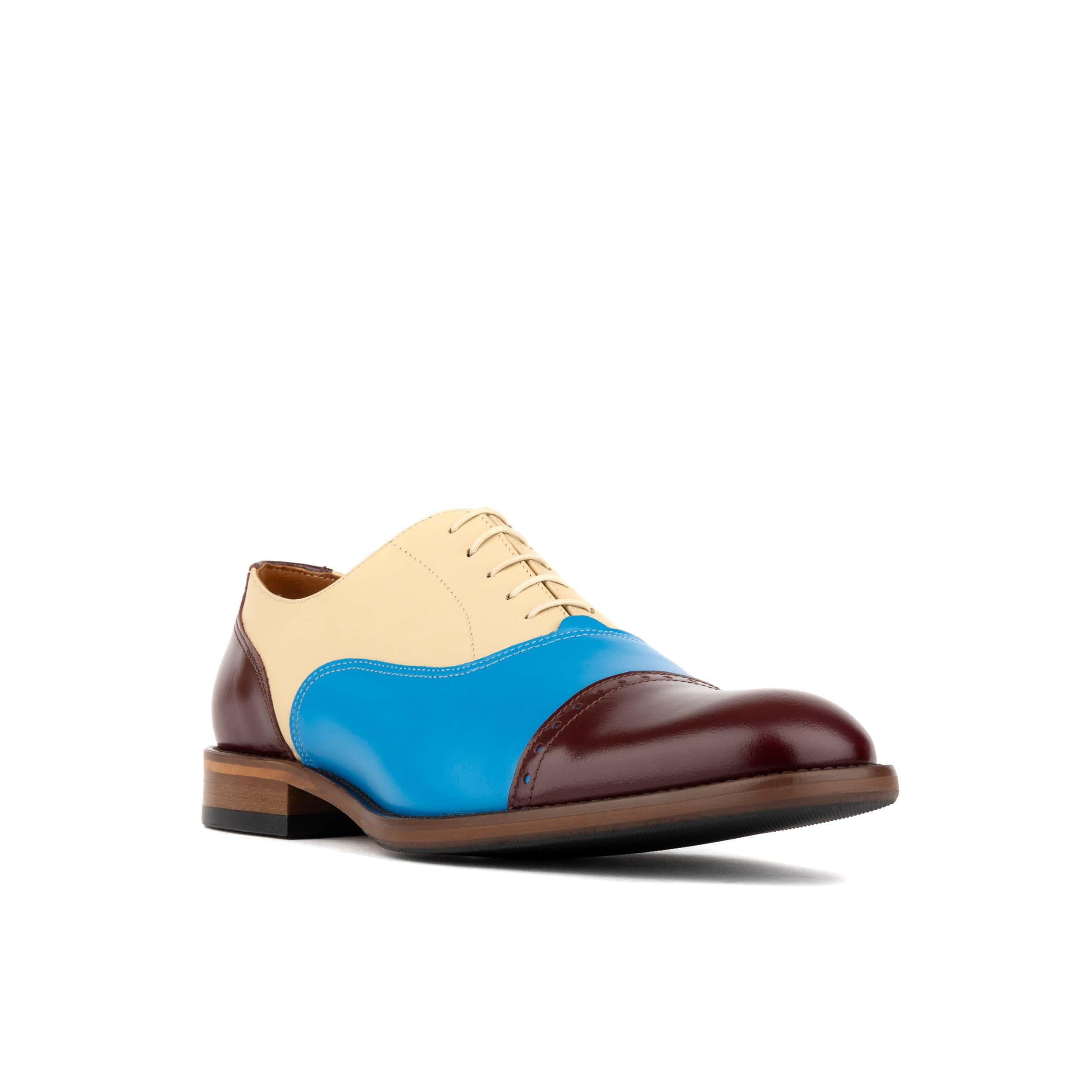 Pembroke - Cream & Burgundy & Blue - Men’s Summer Toe Cap Shoe - Image 3