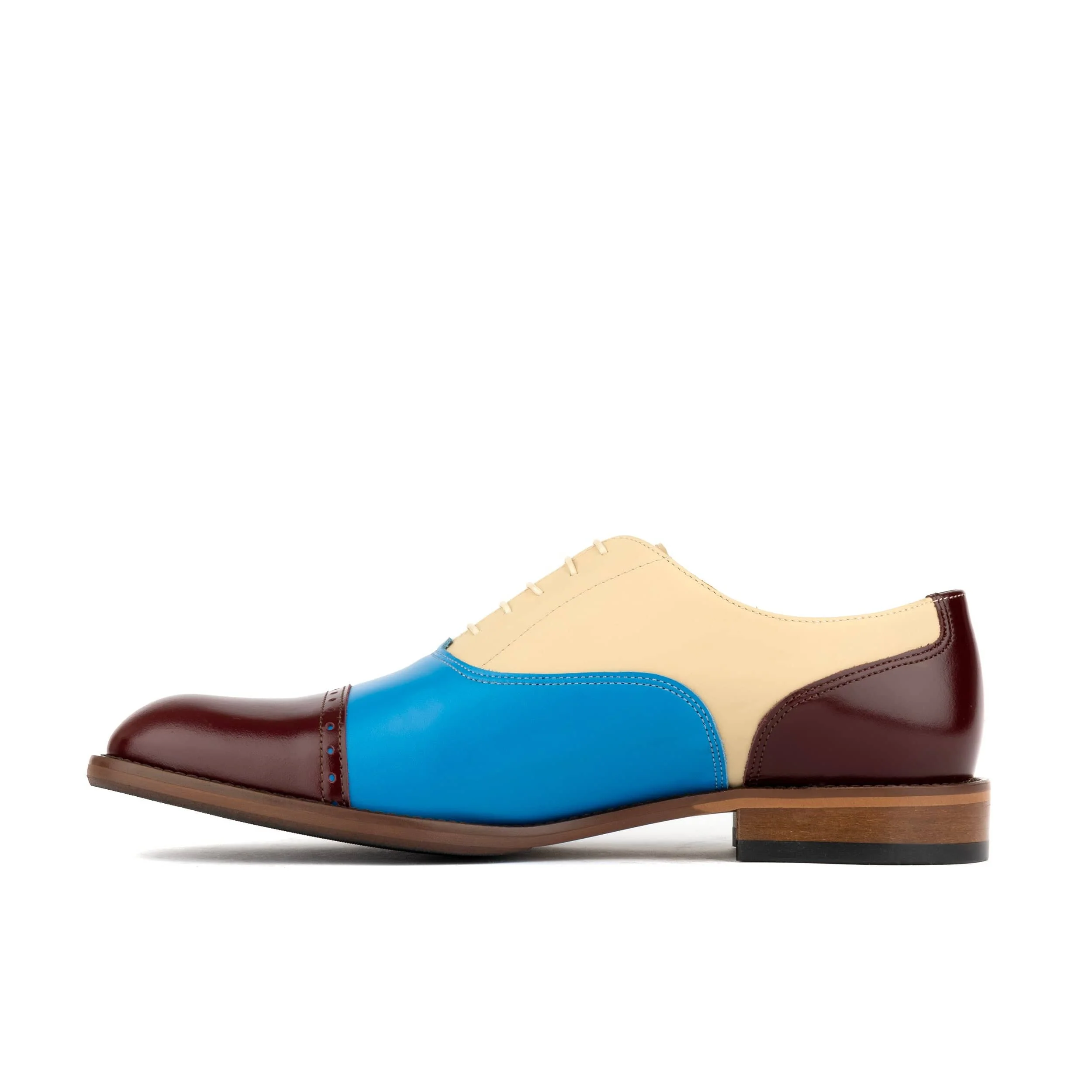 Pembroke - Cream & Burgundy & Blue - Men’s Summer Toe Cap Shoe - Image 4