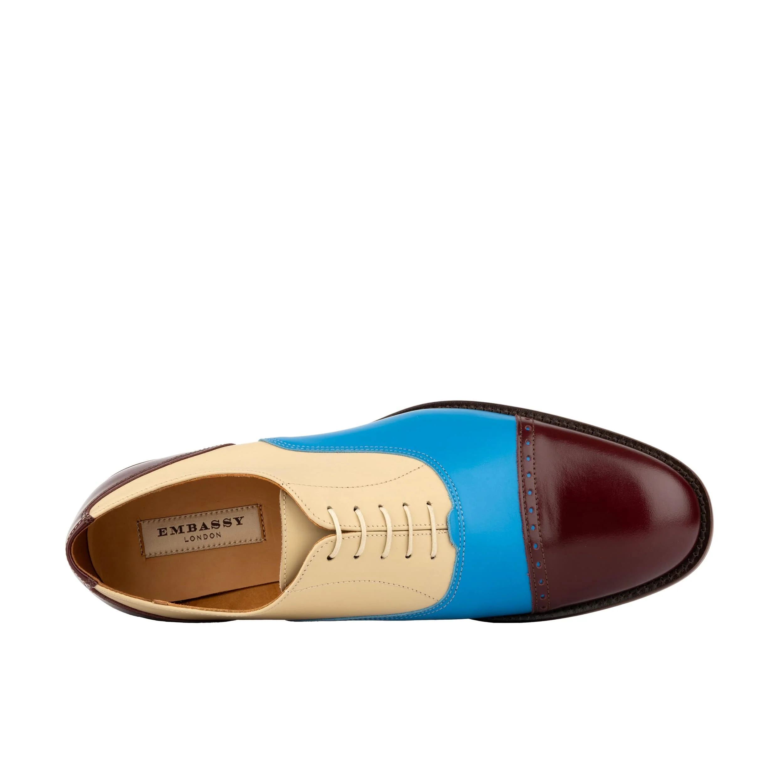 Pembroke - Cream & Burgundy & Blue - Men’s Summer Toe Cap Shoe - Image 7