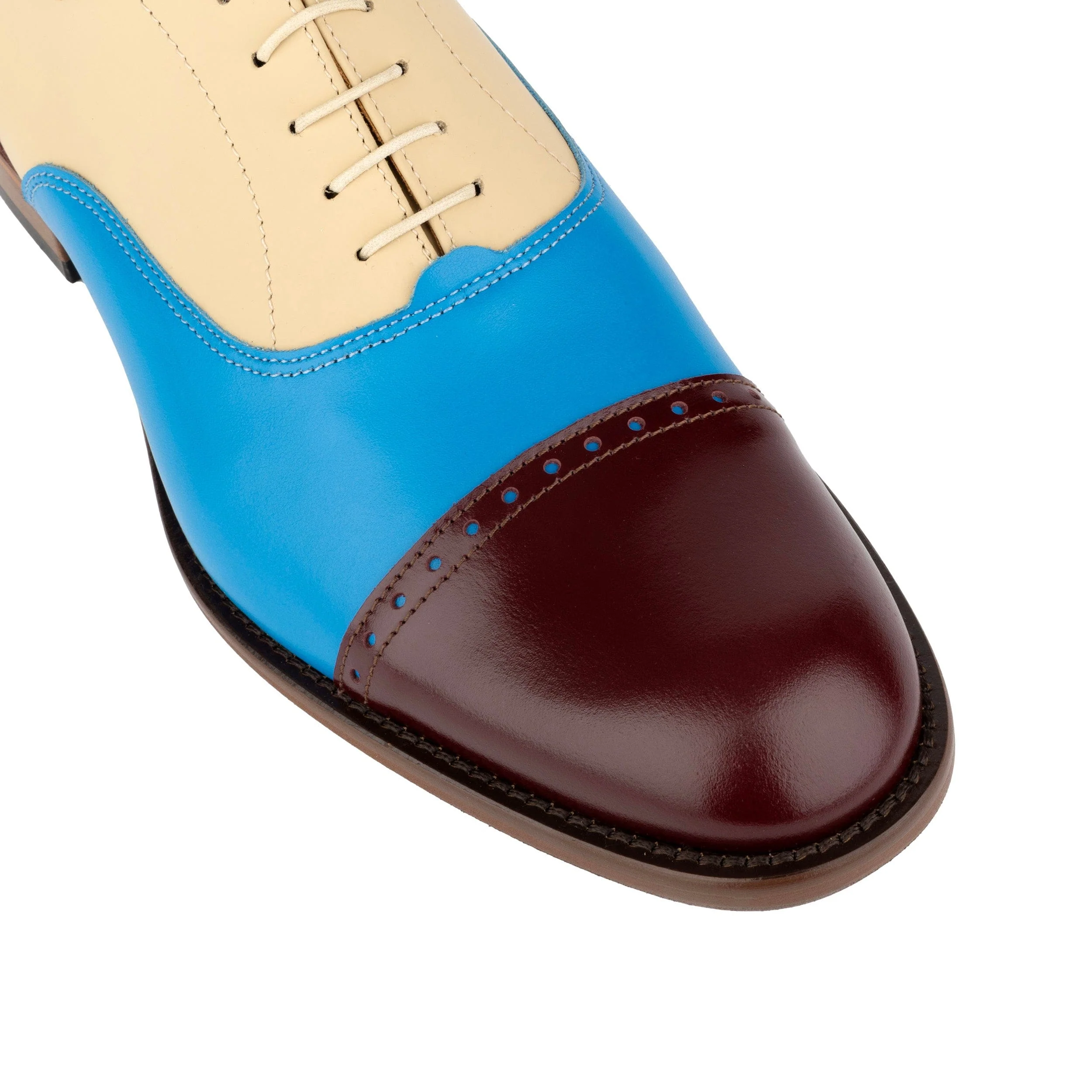 Pembroke - Cream & Burgundy & Blue - Men’s Summer Toe Cap Shoe - Image 8