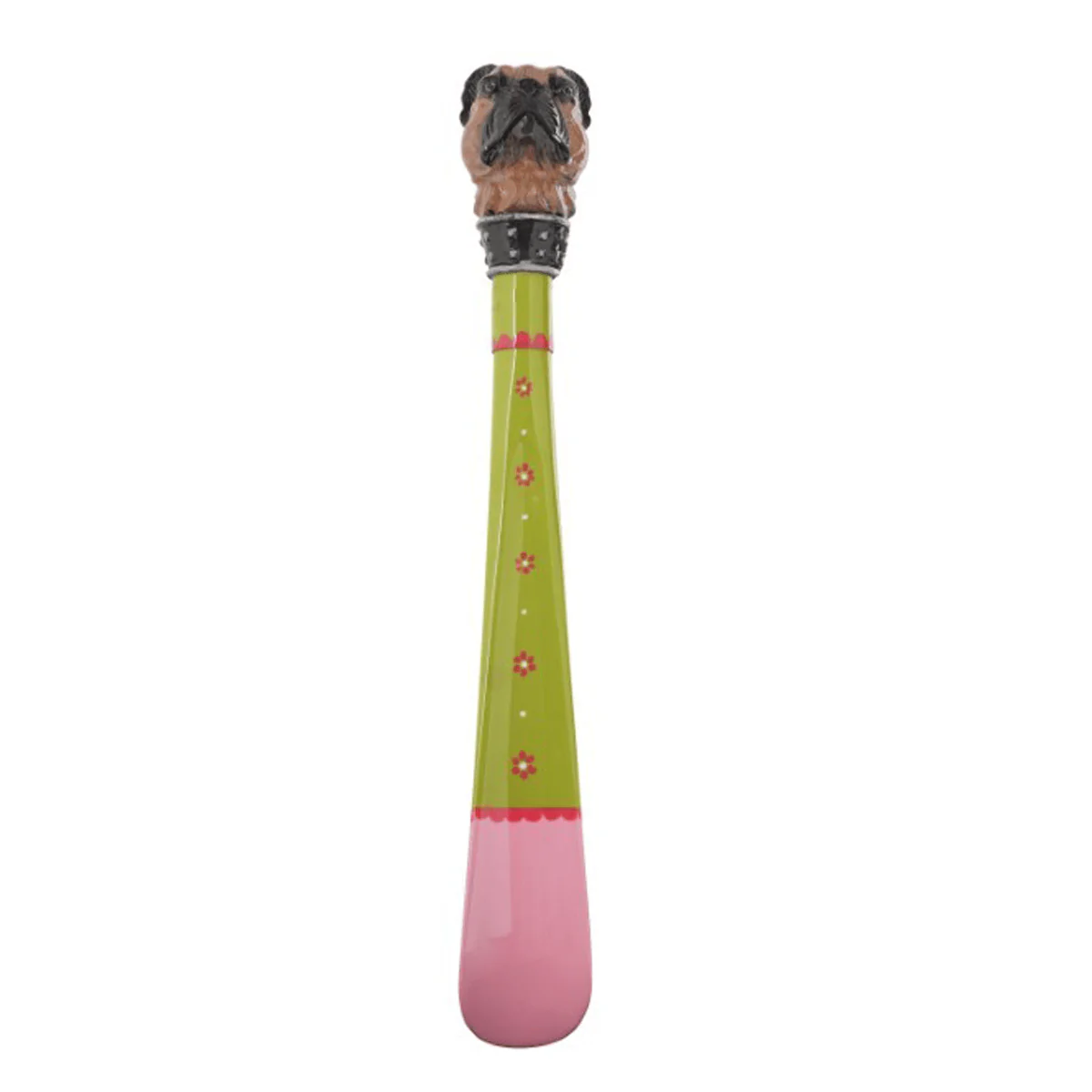 Pug - Brown - Hand-painted shoe horn with sculpted pug head - Image 2