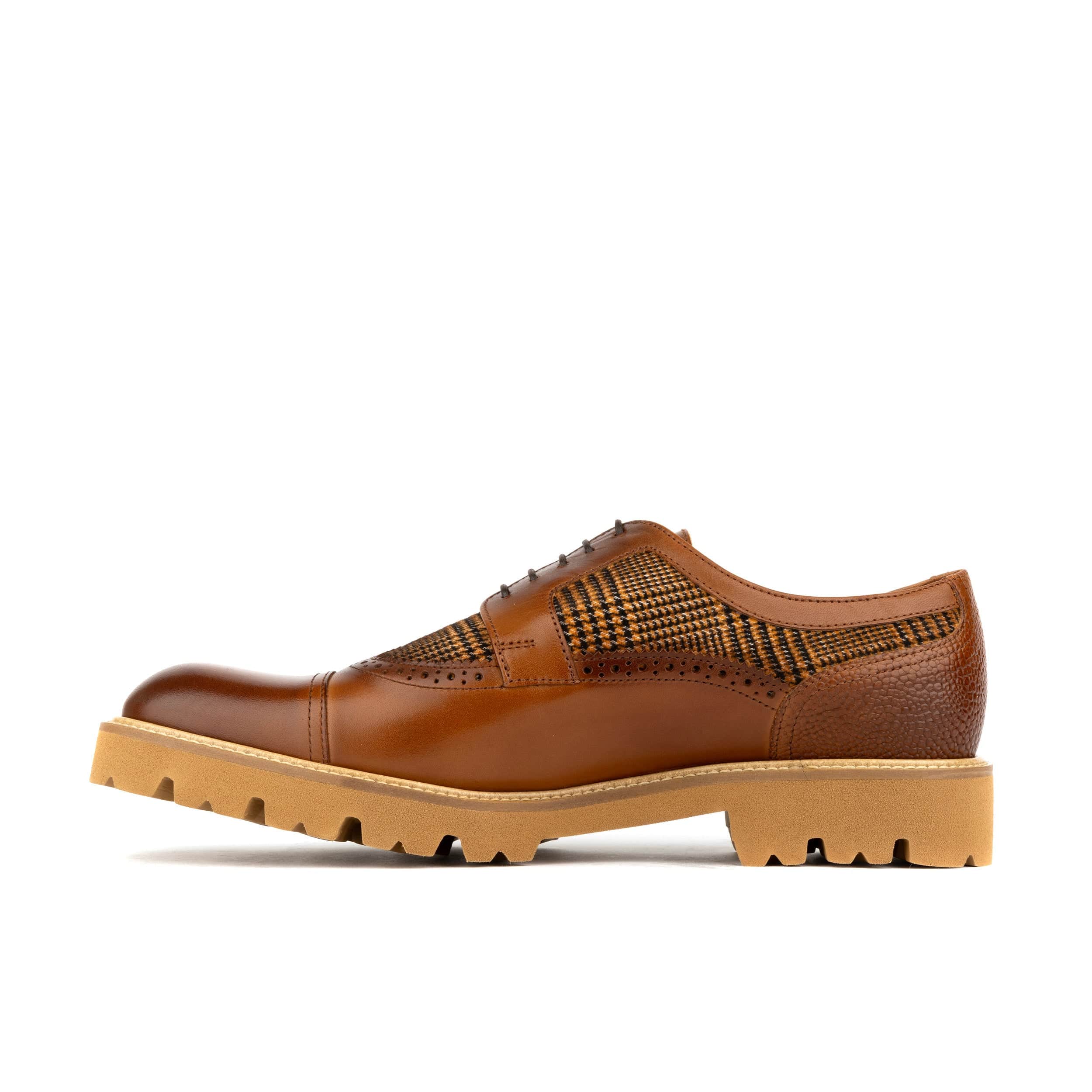 Resident - Brown & Tan - Men's leather dressy shoe with toe cap and brogue details - Image 3