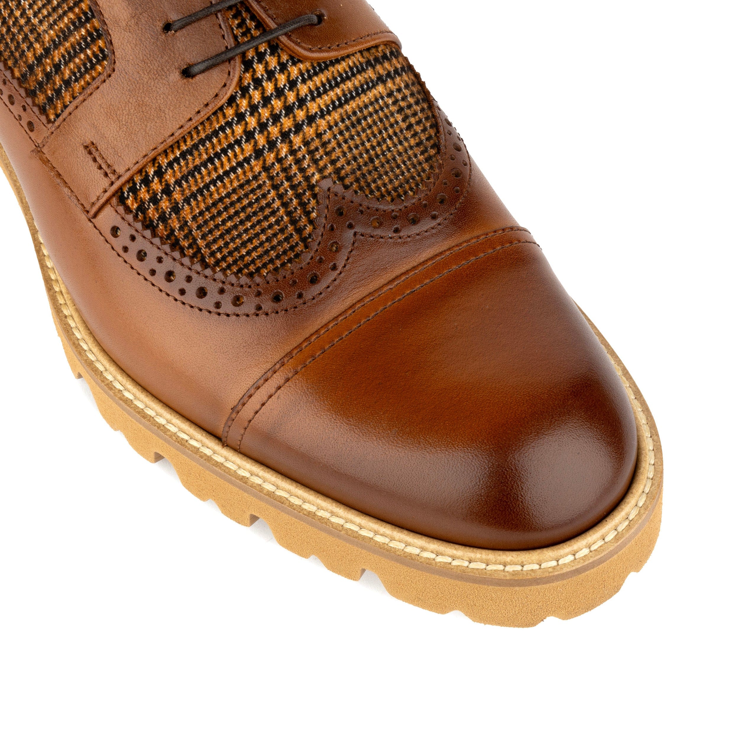 Resident - Brown & Tan - Men's leather dressy shoe with toe cap and brogue details - Image 7