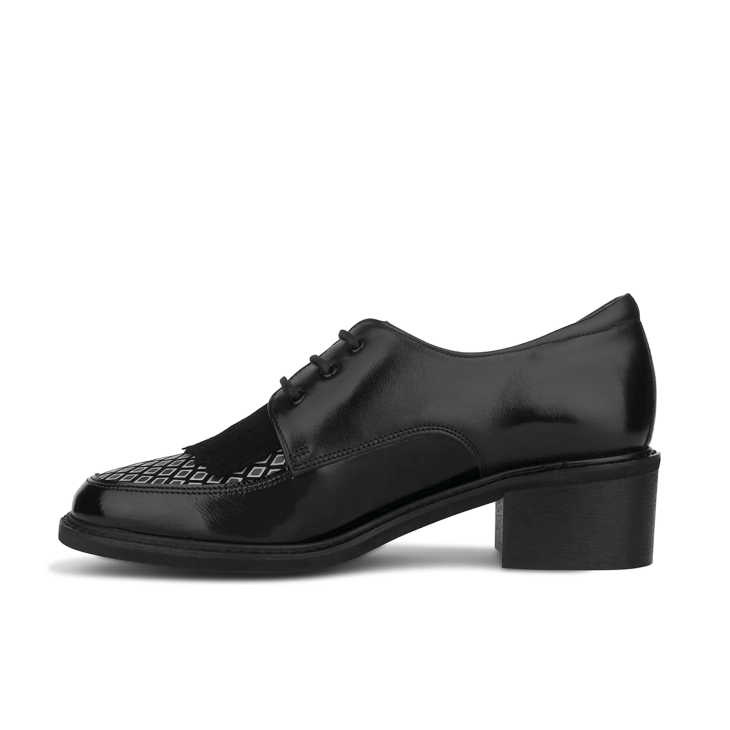 Retro Tone - Black & Grey Diamond - Women's leather lace-up with signature kiltie detail - Image 4