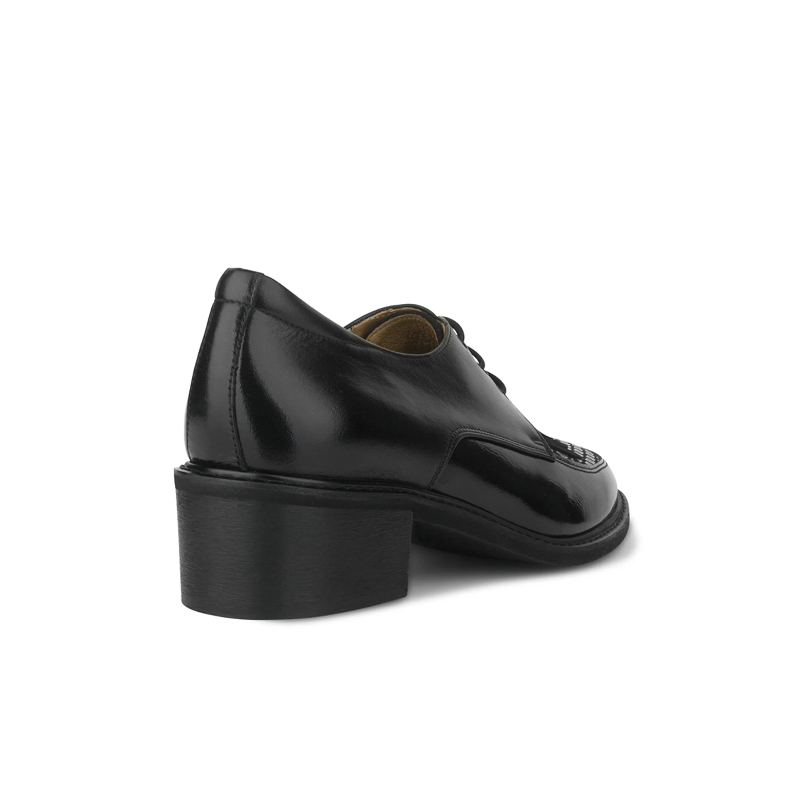 Retro Tone - Black & Grey Diamond - Women's leather lace-up with signature kiltie detail - Image 5
