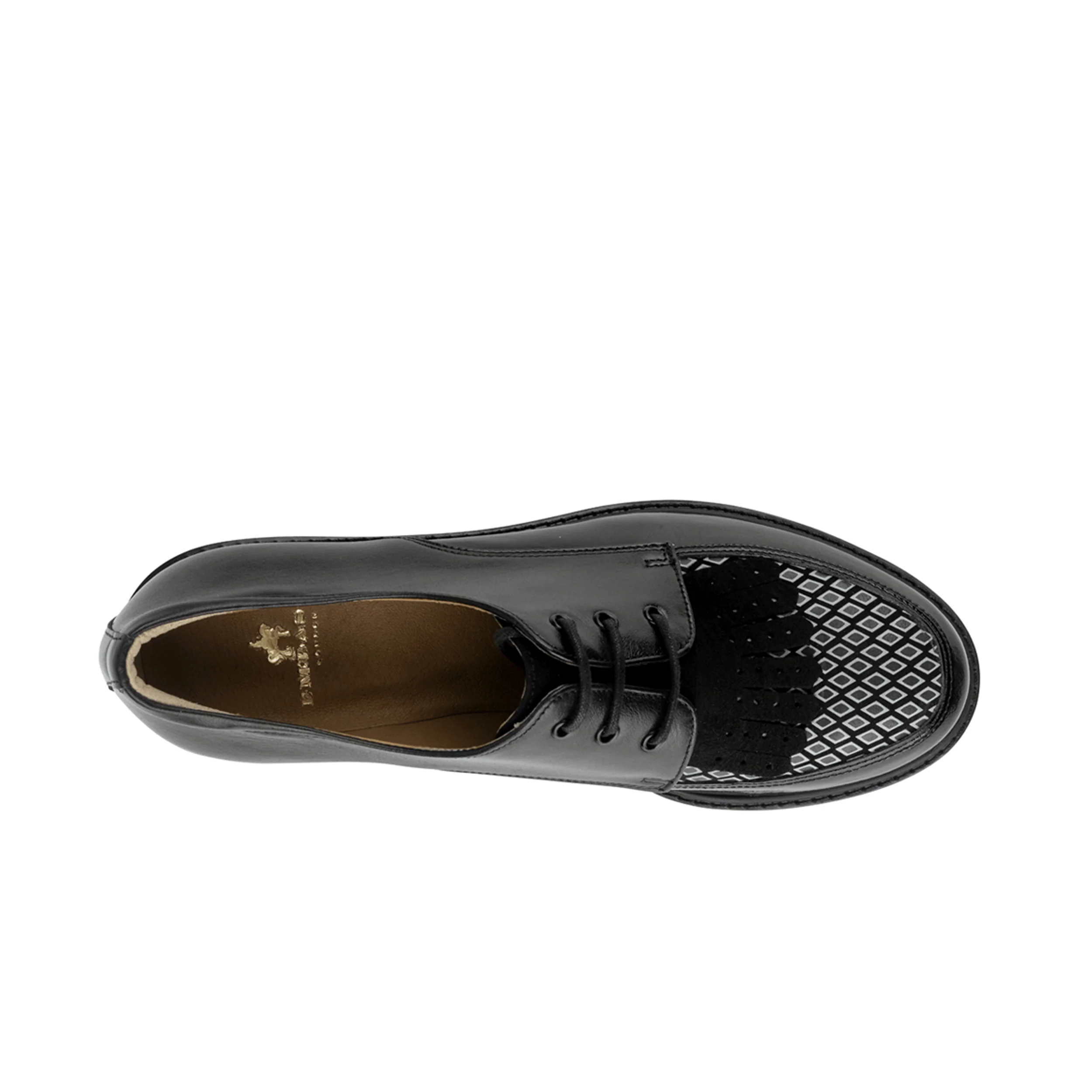 Retro Tone - Black & Grey Diamond - Women's leather lace-up with signature kiltie detail - Image 7