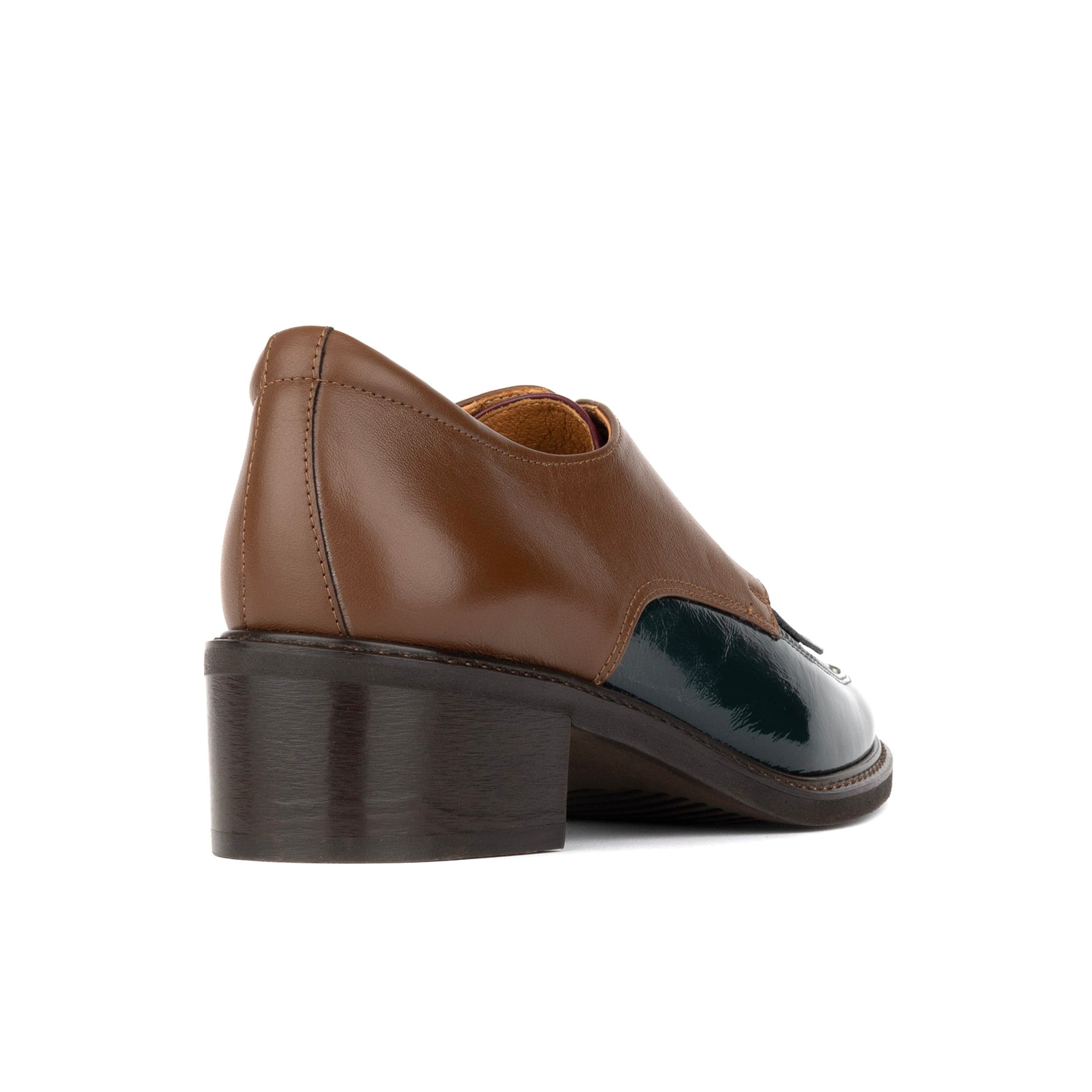 Retro Tone - Green & Brown & Purple - Women's Colour-block leather lace-up with signature kiltie detail - Image 5