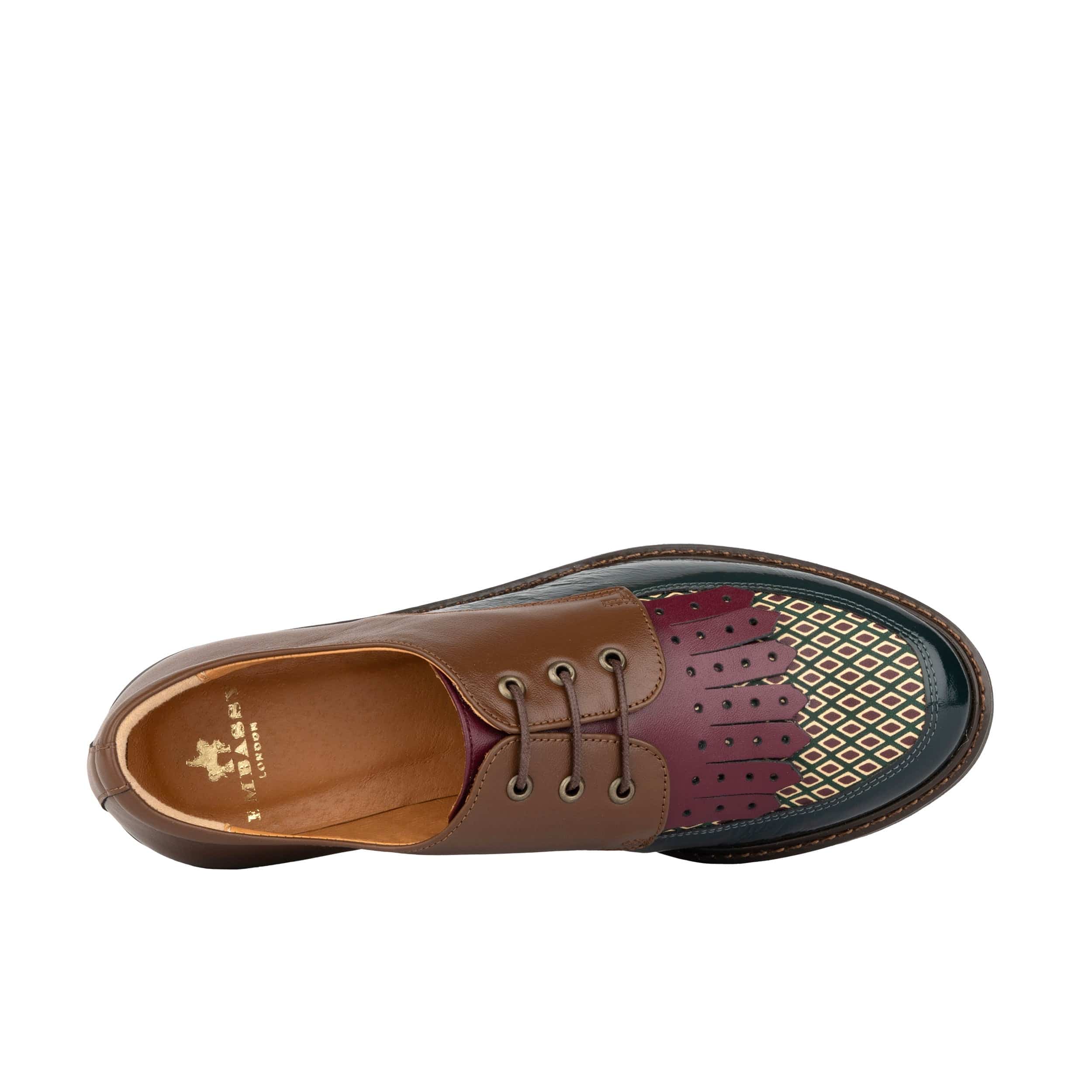 Retro Tone - Green & Brown & Purple - Women's Colour-block leather lace-up with signature kiltie detail - Image 7