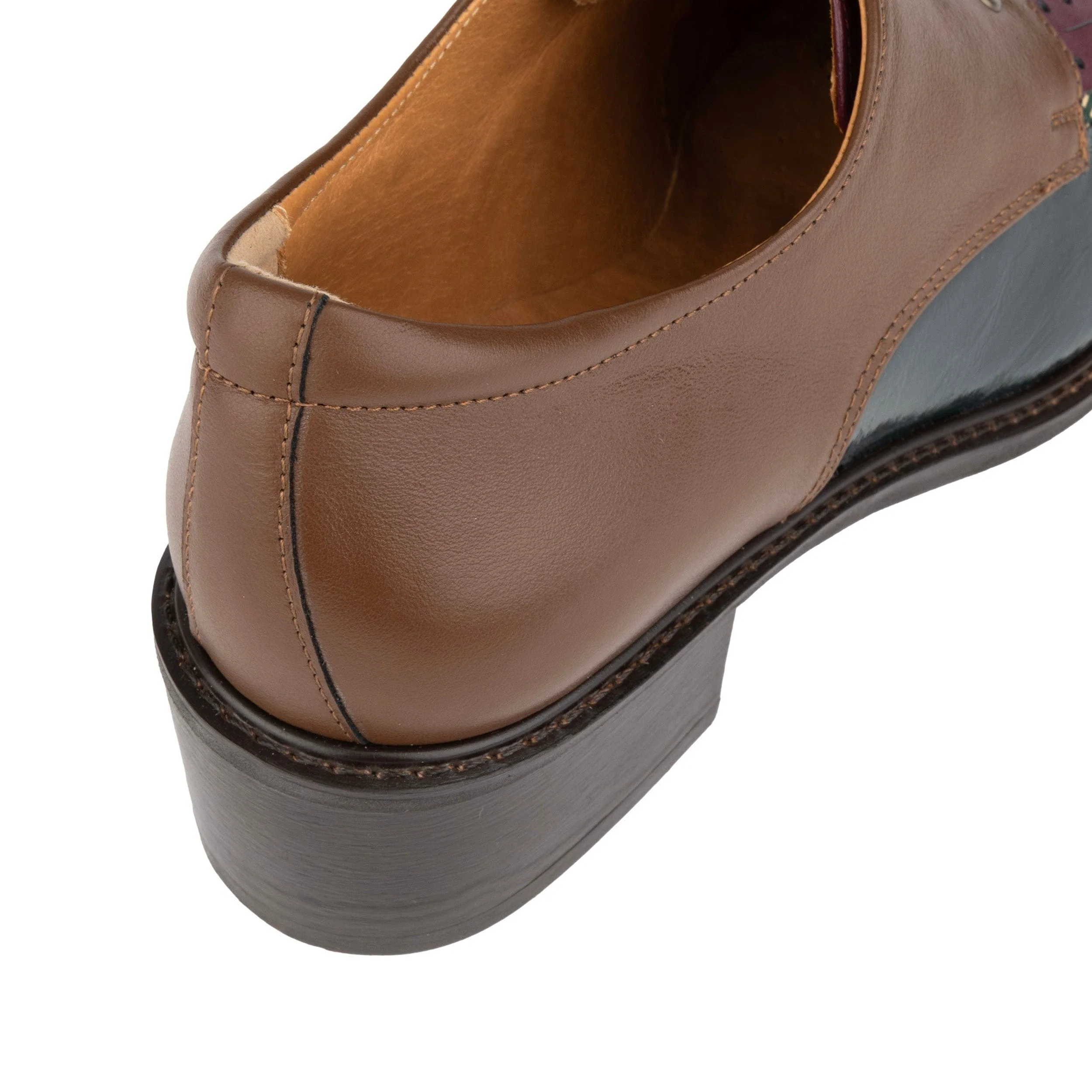 Retro Tone - Green & Brown & Purple - Women's Colour-block leather lace-up with signature kiltie detail - Image 9