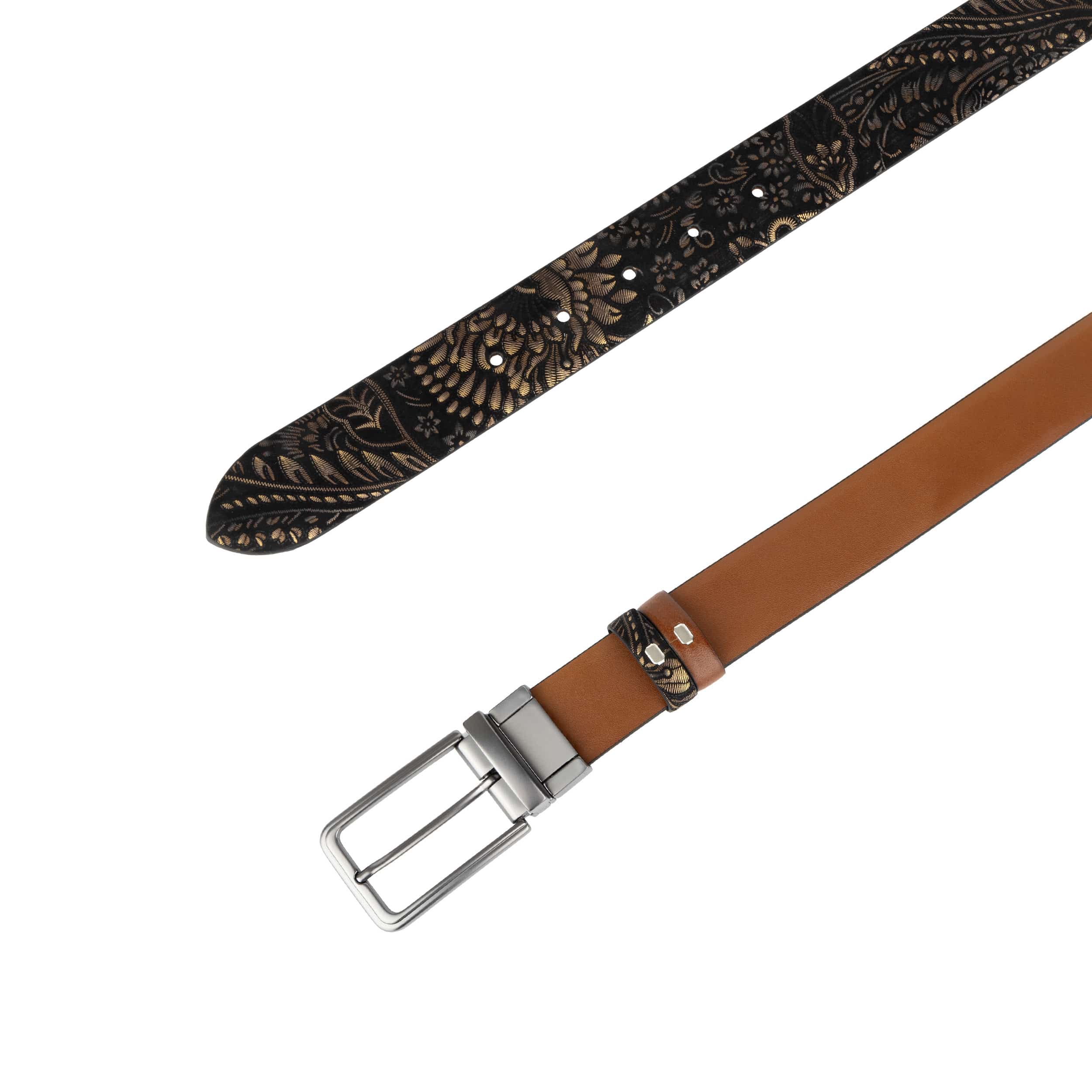 Reverse - Black & Gold Tan - Men's Leather Belt with gunmetal hardware - Image 6