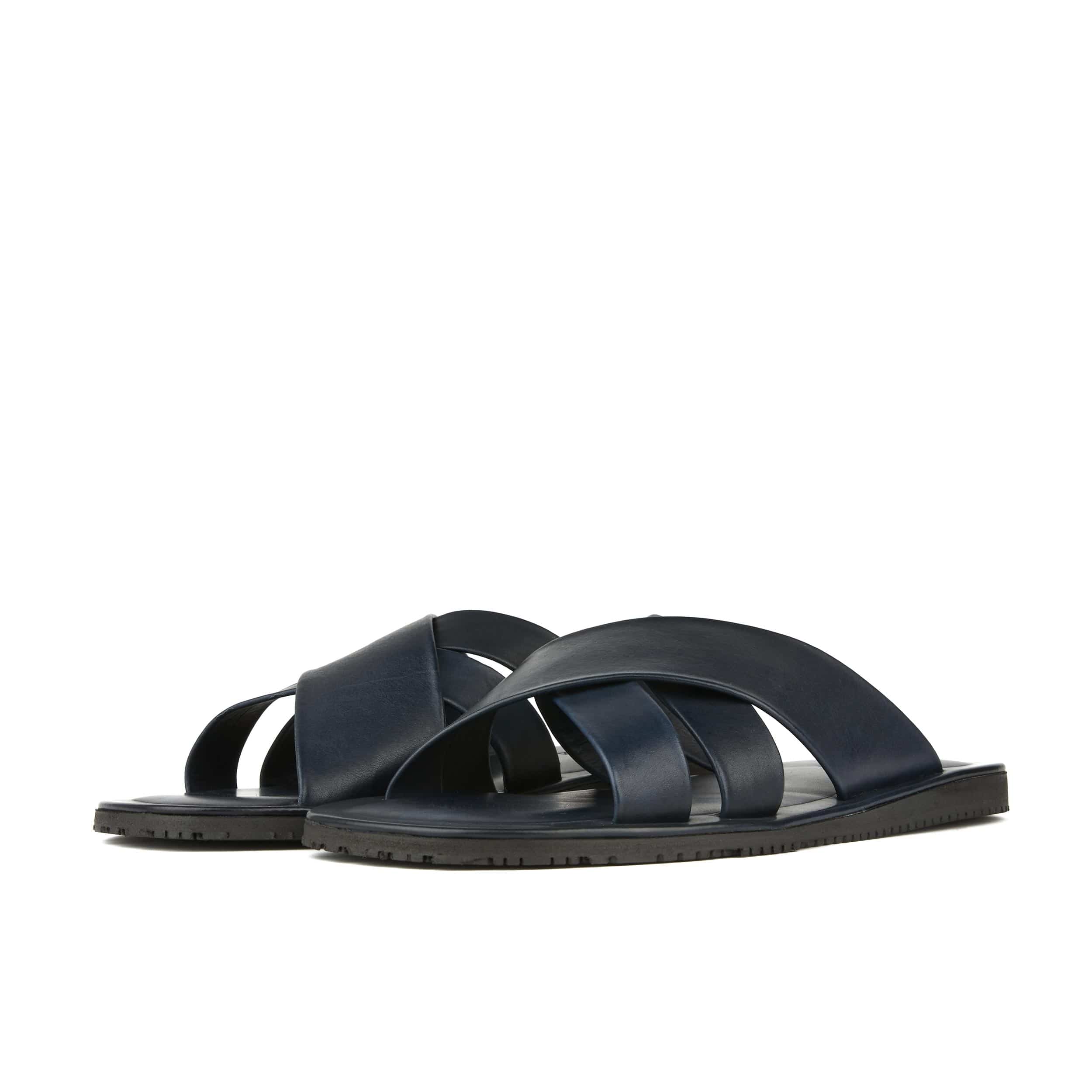 Rio - Navy - Men's crossover straps fully leather lined slide sandal - Image 6
