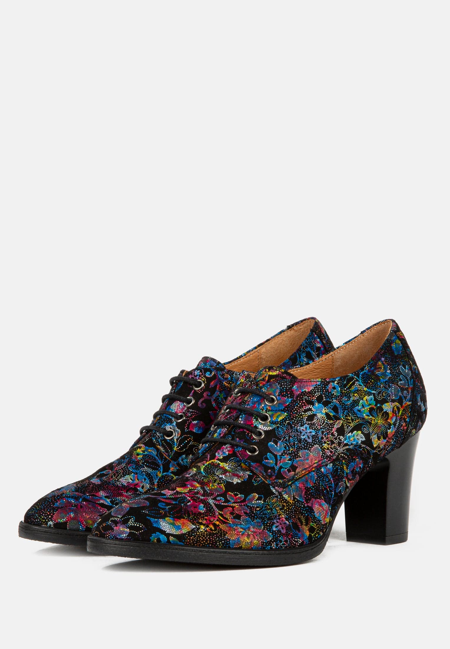 Roulette - Black Flower - Women's leather heeled oxford lace-up - Image 10