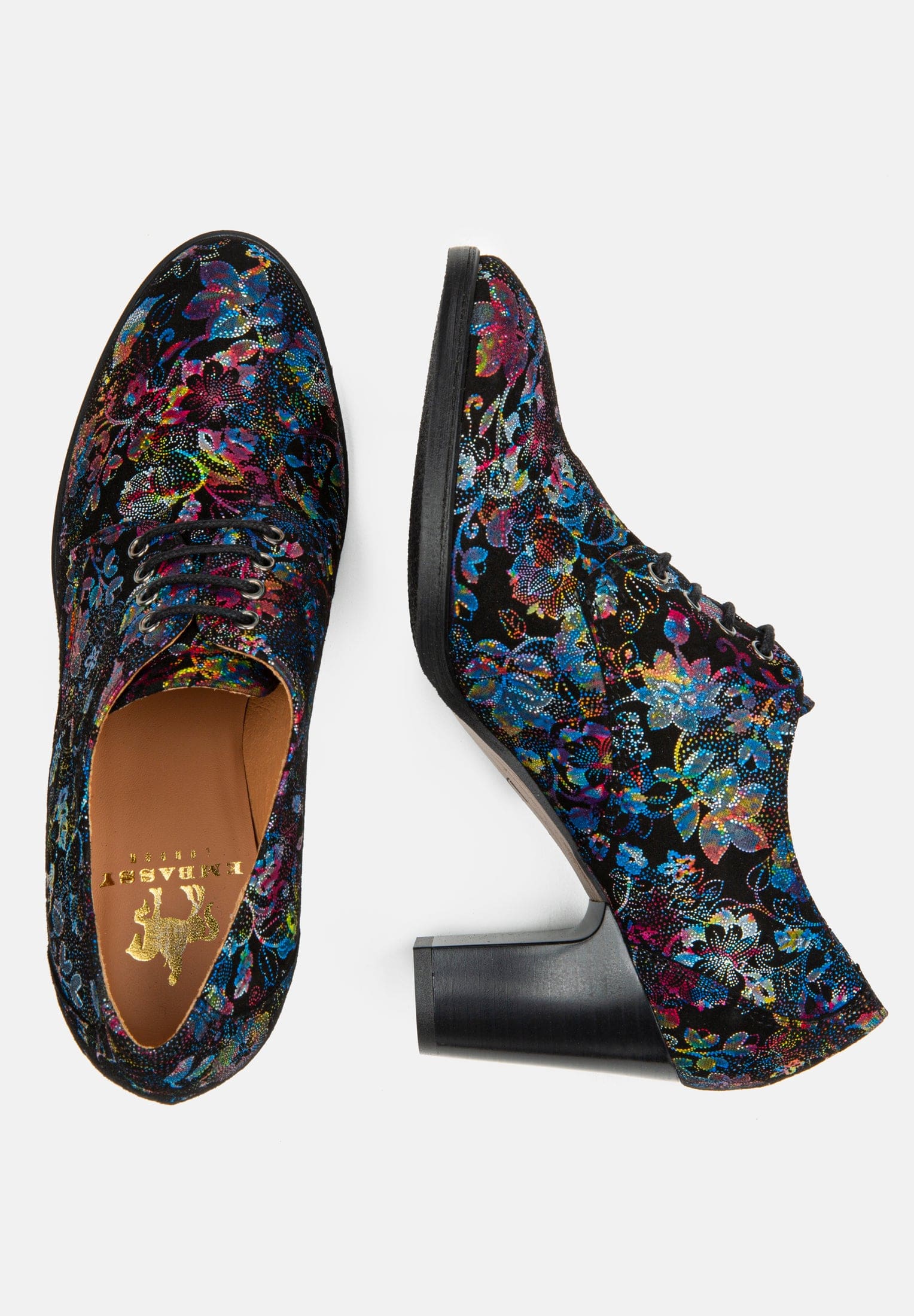 Roulette - Black Flower - Women's leather heeled oxford lace-up - Image 11