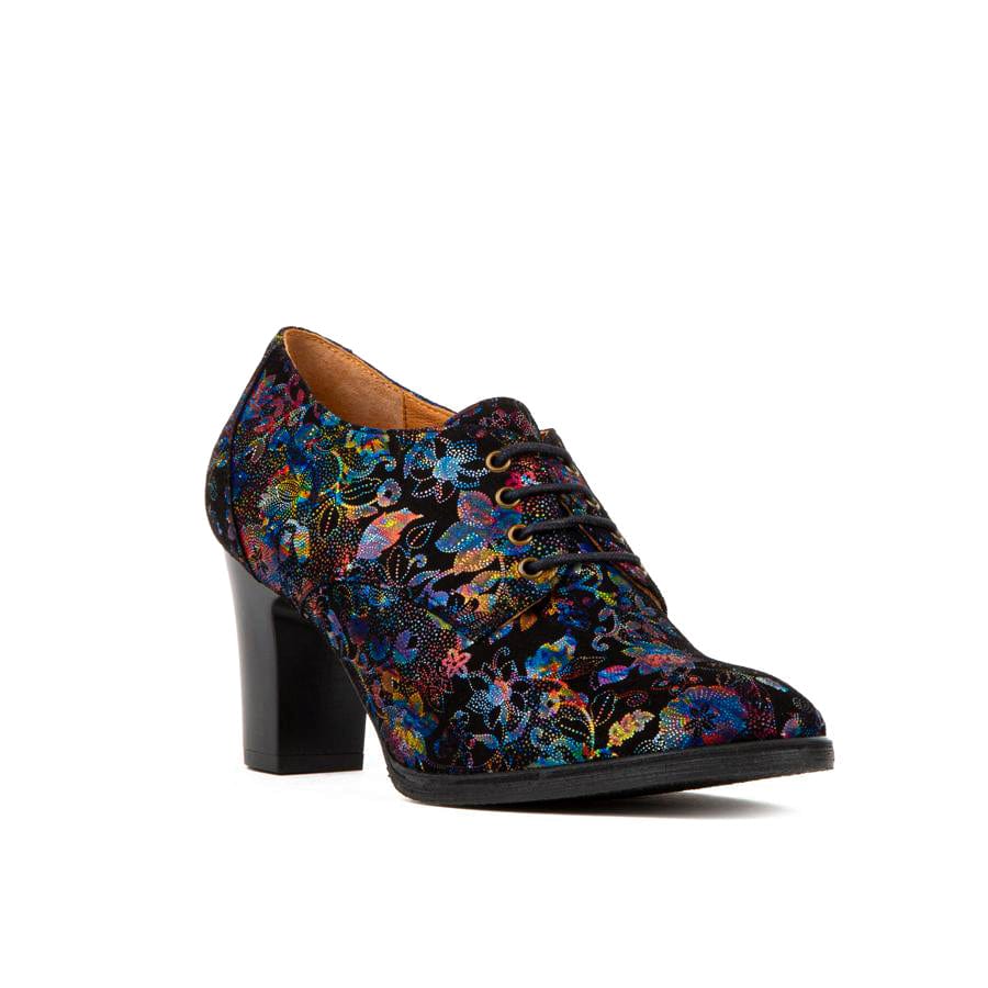 Roulette - Black Flower - Women's leather heeled oxford lace-up - Image 2