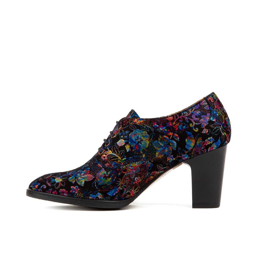 Roulette - Black Flower - Women's leather heeled oxford lace-up - Image 3