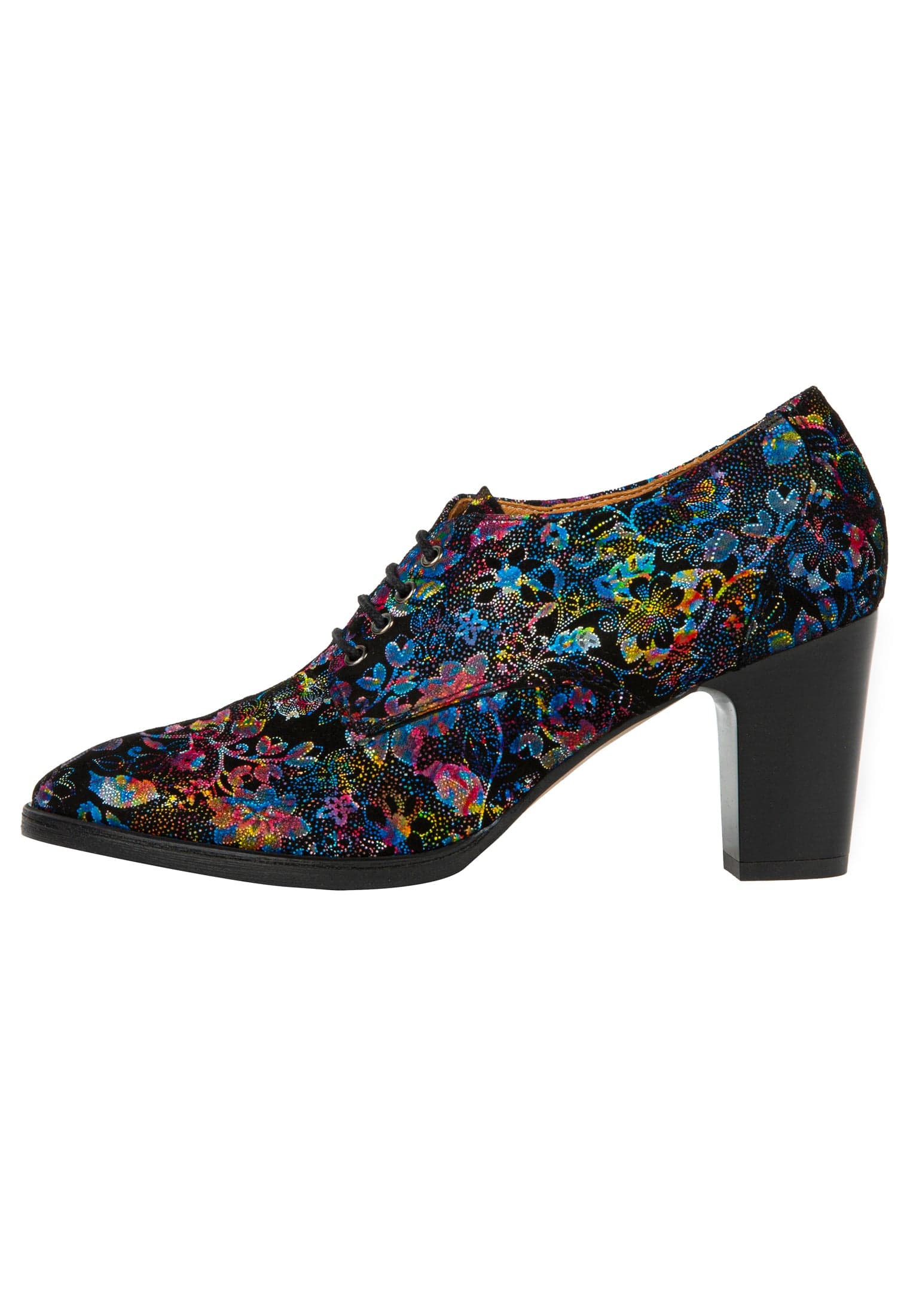 Roulette - Black Flower - Women's leather heeled oxford lace-up - Image 9