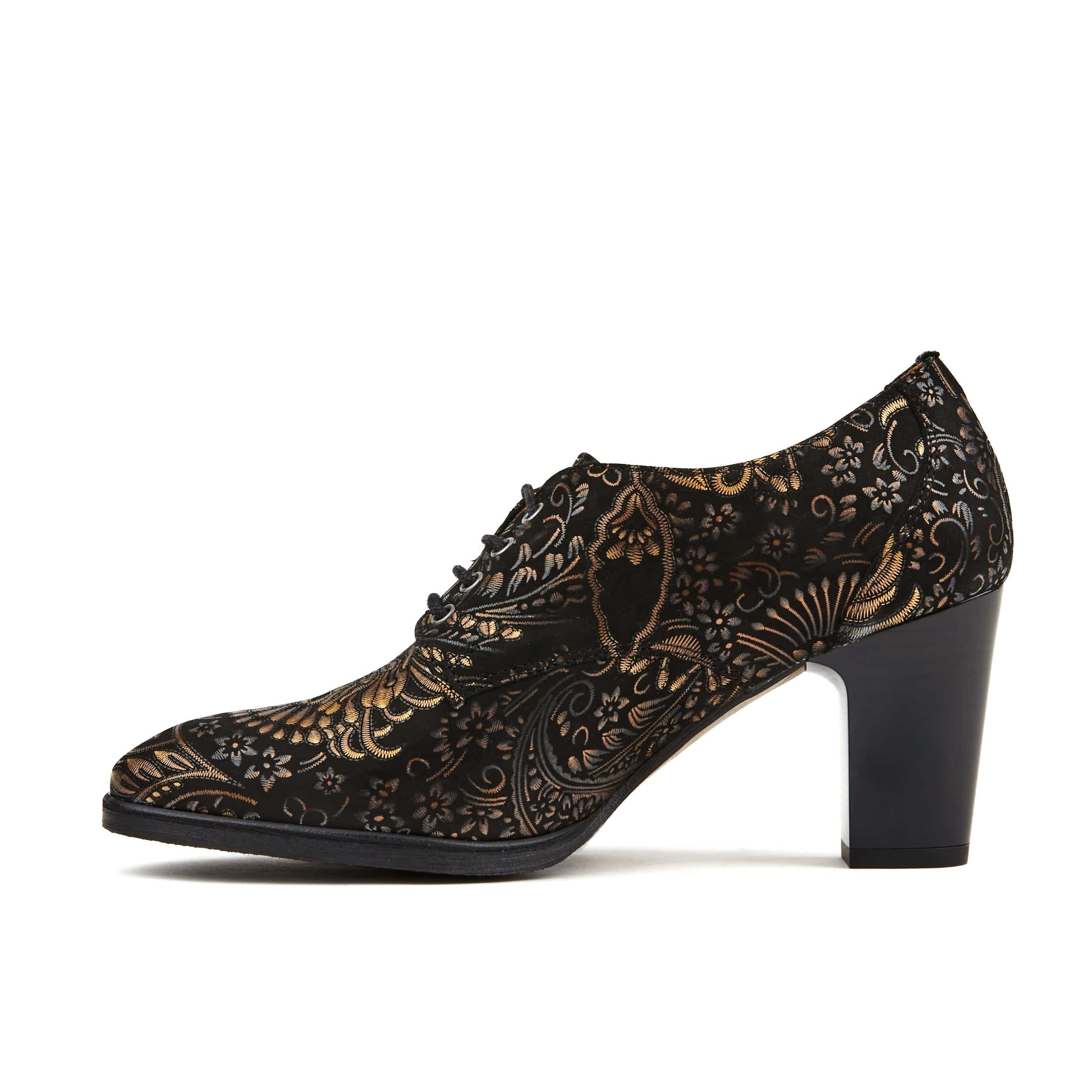 Roulette - Gold feathers - Women's leather heeled oxford lace-up - Image 3