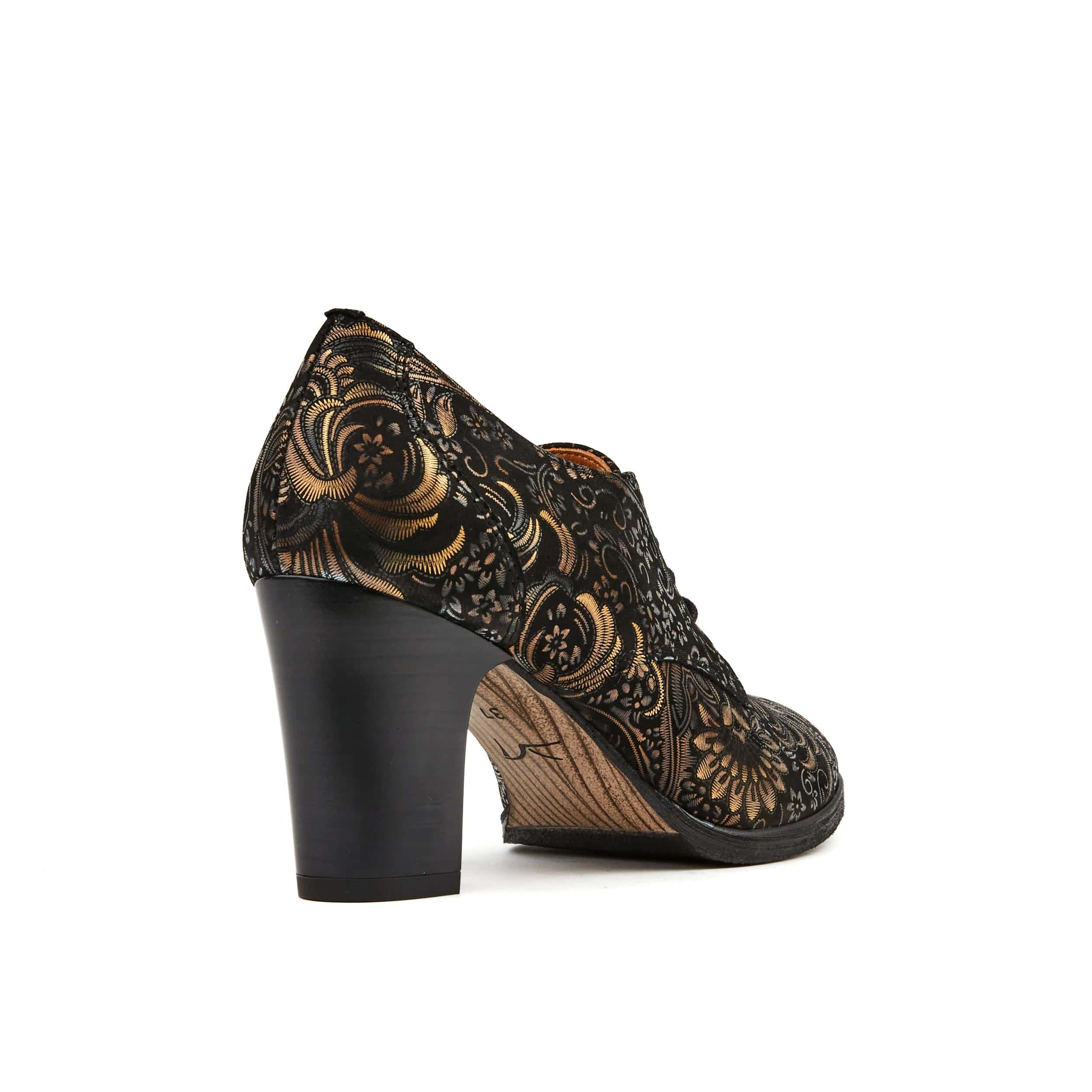 Roulette - Gold feathers - Women's leather heeled oxford lace-up - Image 4