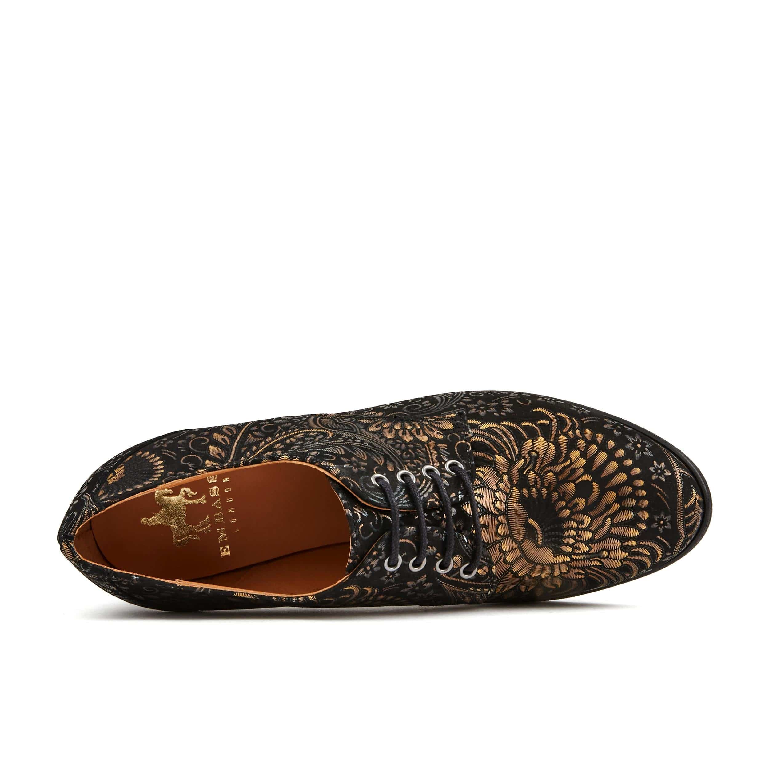 Roulette - Gold feathers - Women's leather heeled oxford lace-up - Image 5