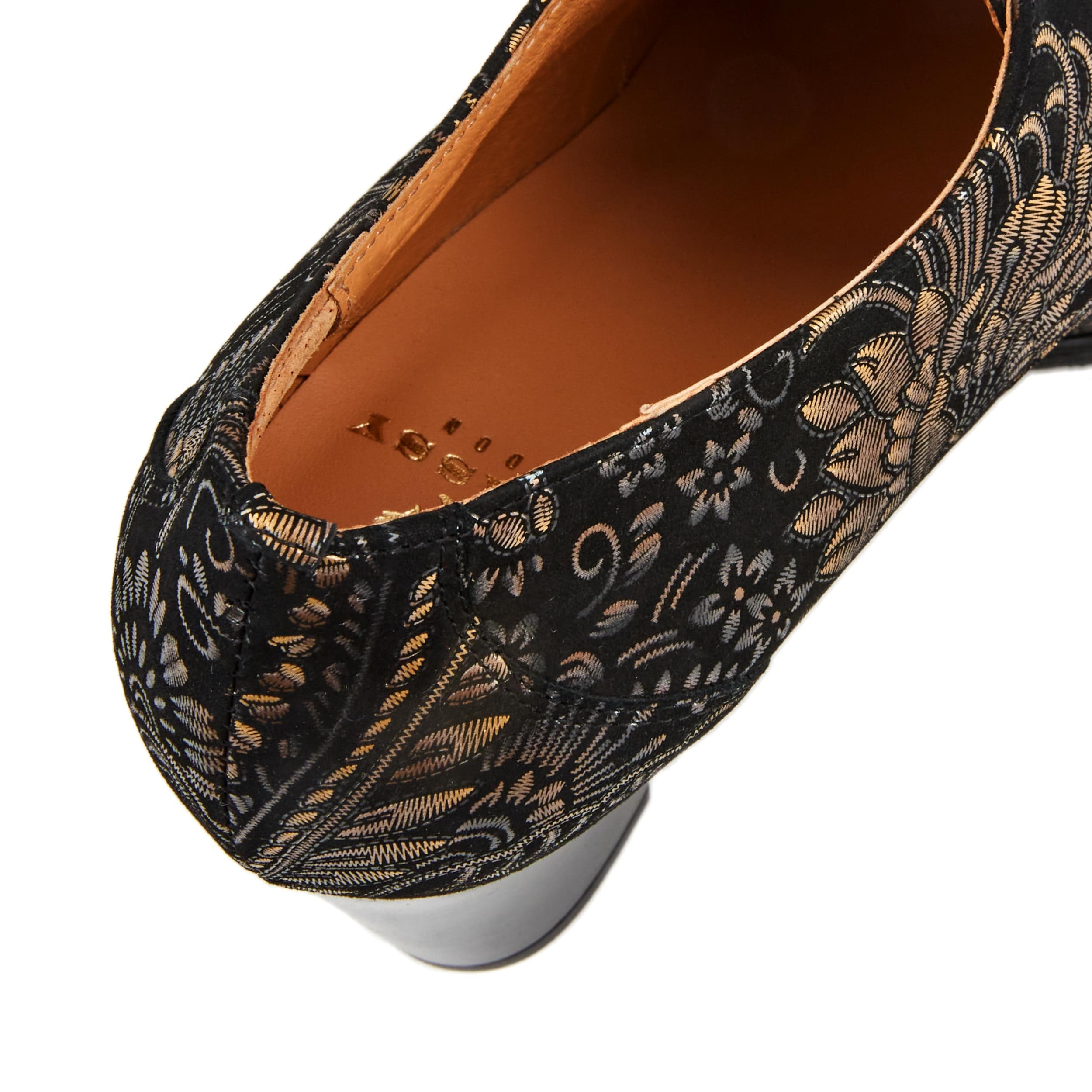 Roulette - Gold feathers - Women's leather heeled oxford lace-up - Image 6