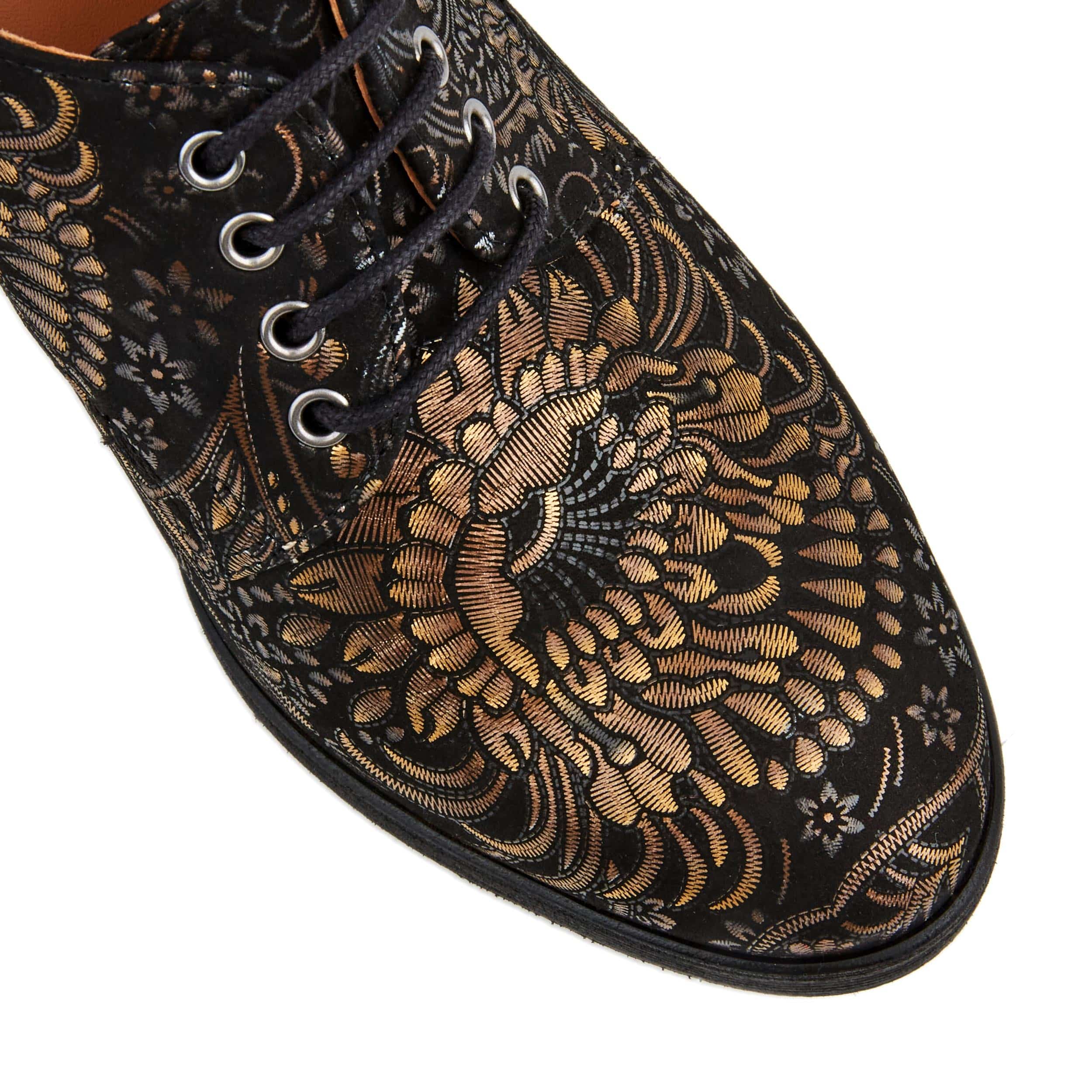 Roulette - Gold feathers - Women's leather heeled oxford lace-up - Image 7