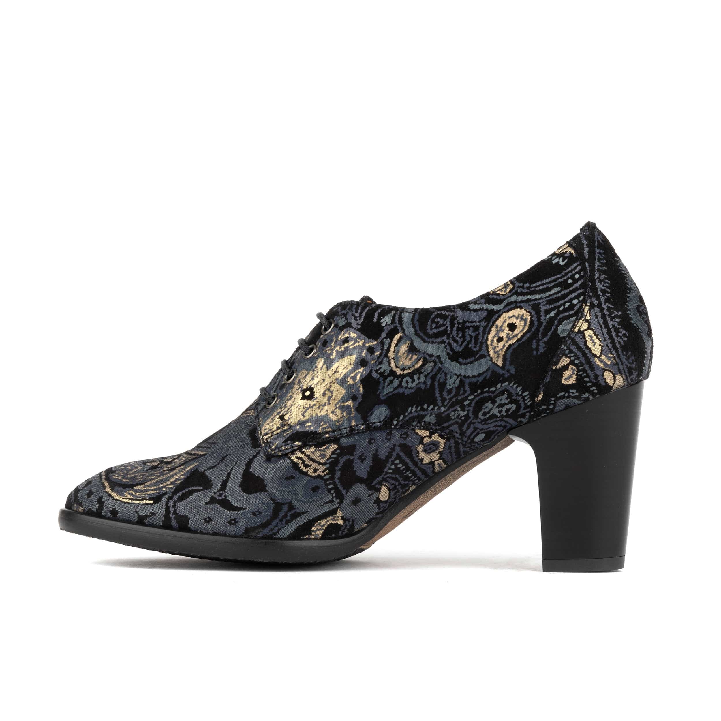 Roulette - Black & Grey & Gold - Women's leather heeled oxford lace-up - Image 3