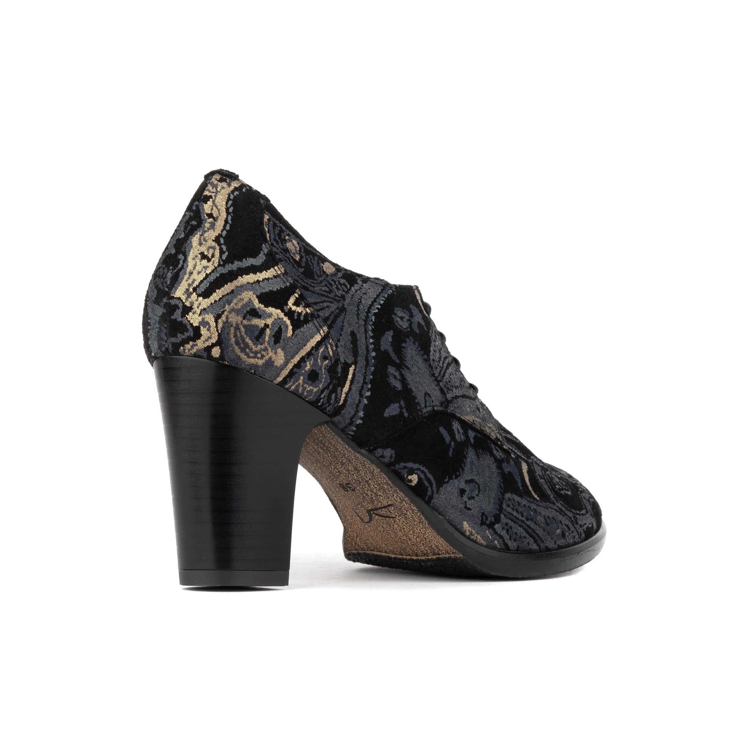 Roulette - Black & Grey & Gold - Women's leather heeled oxford lace-up - Image 4