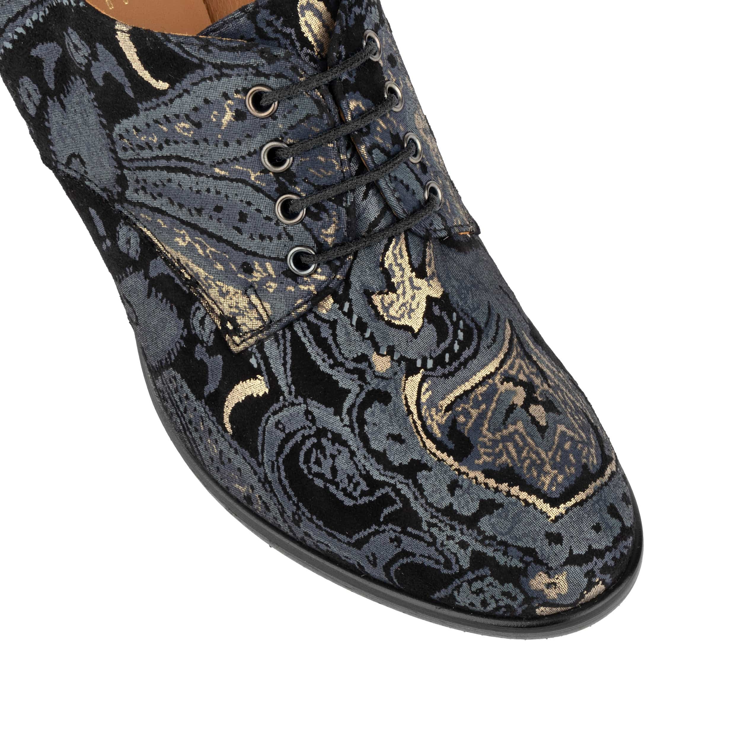 Roulette - Black & Grey & Gold - Women's leather heeled oxford lace-up - Image 7