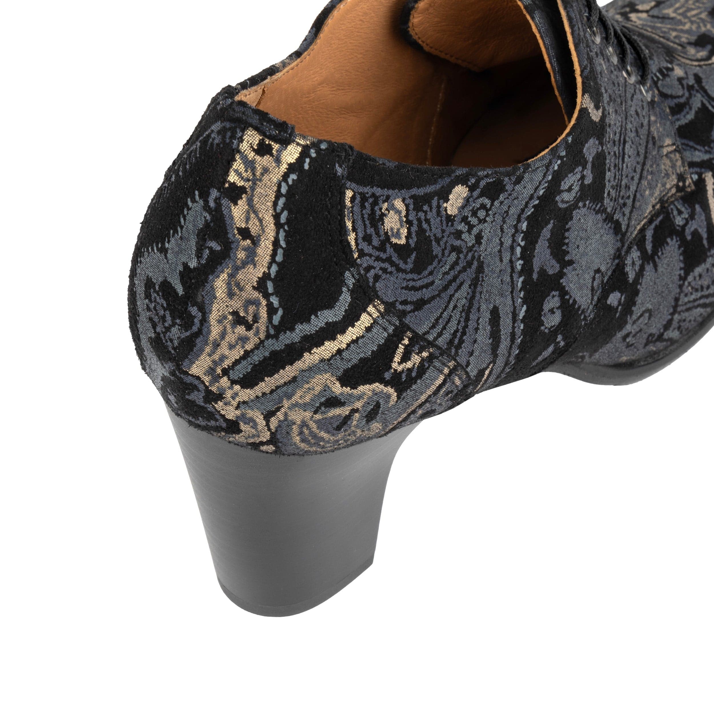 Roulette - Black & Grey & Gold - Women's leather heeled oxford lace-up - Image 8