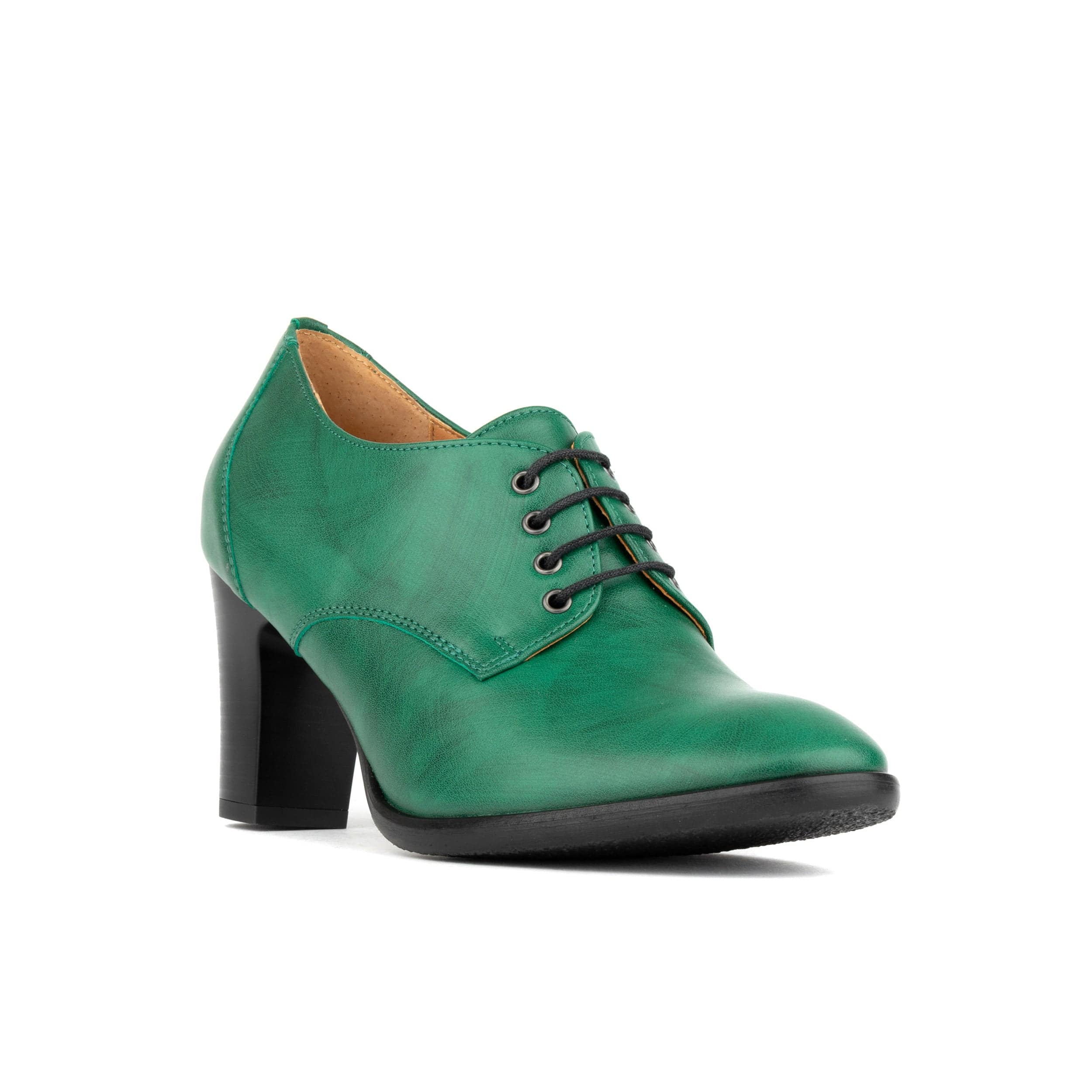 Roulette - Green - Women's leather heeled oxford lace-up - Image 3