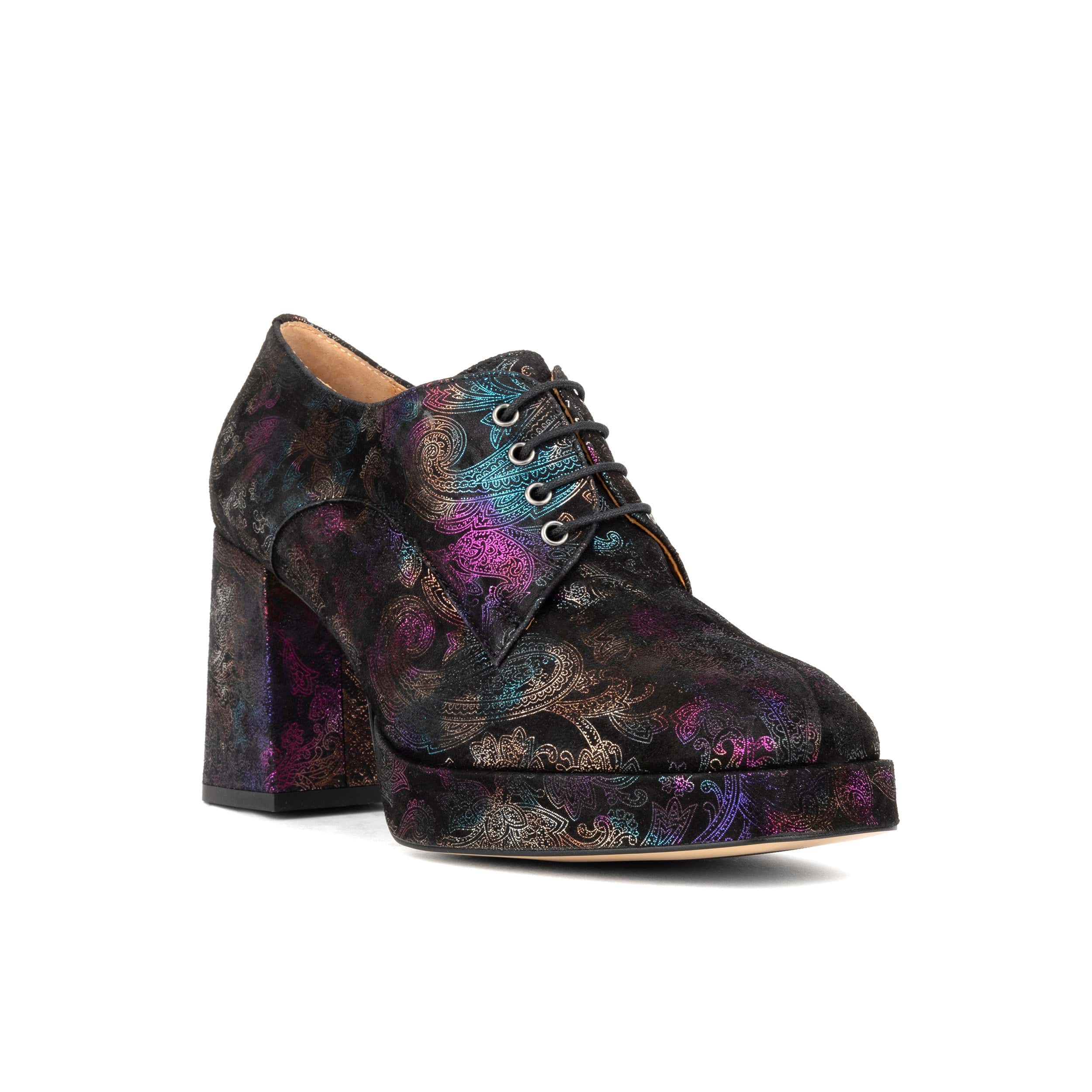 Roulette Platform - Black Foil - Women's leather oxford pump with platform and block heel - Image 2