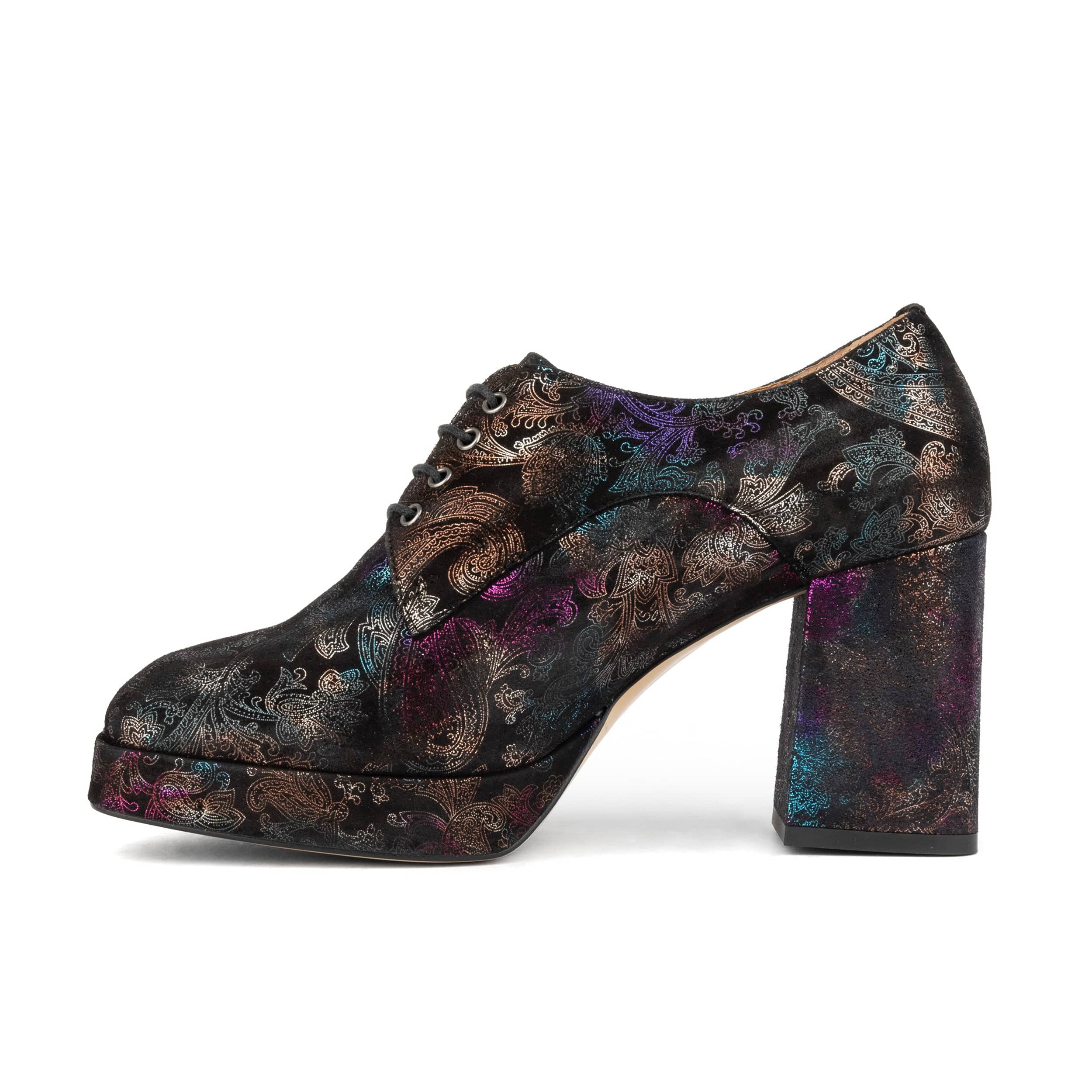 Roulette Platform - Black Foil - Women's leather oxford pump with platform and block heel - Image 3