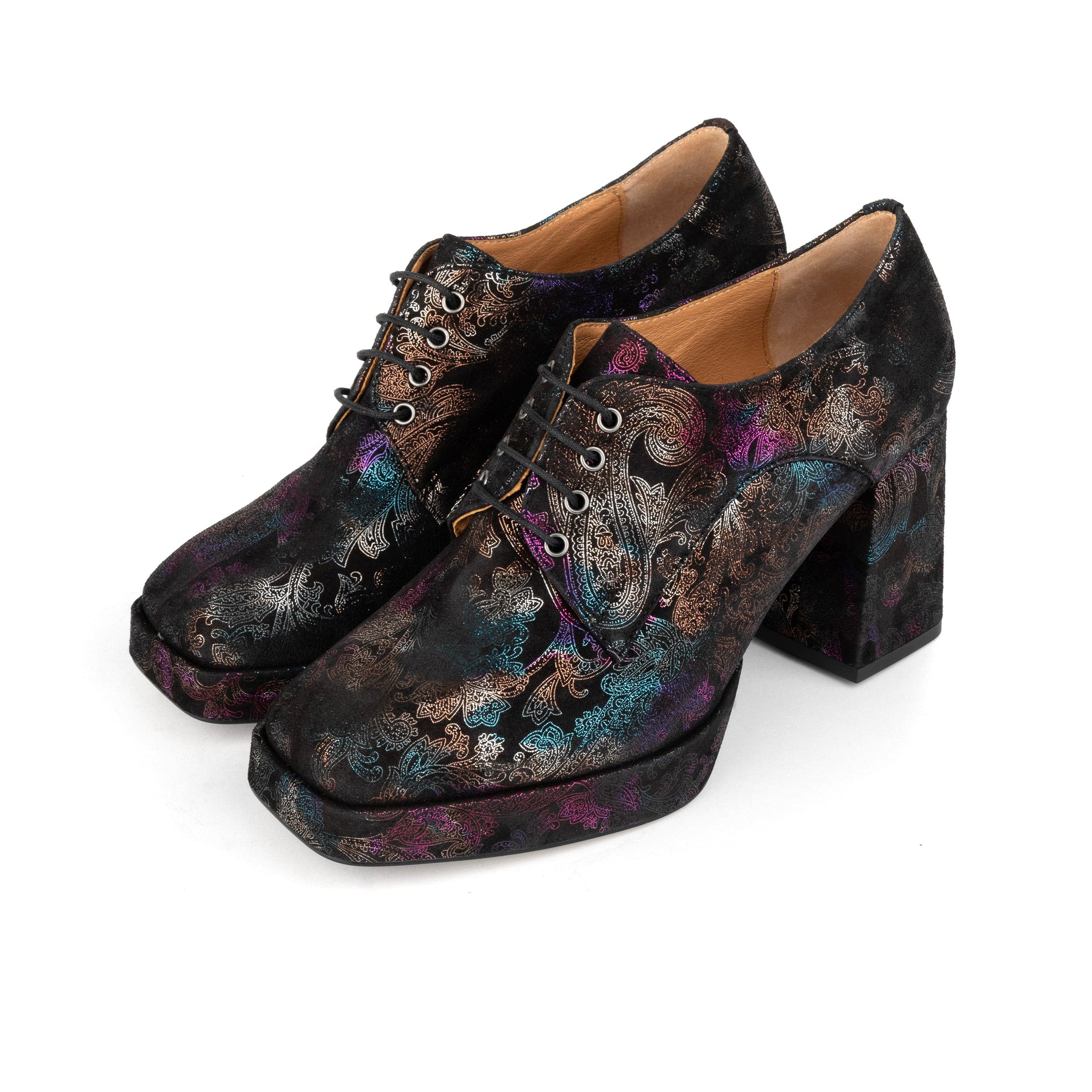 Roulette Platform - Black Foil - Women's leather oxford pump with platform and block heel - Image 9