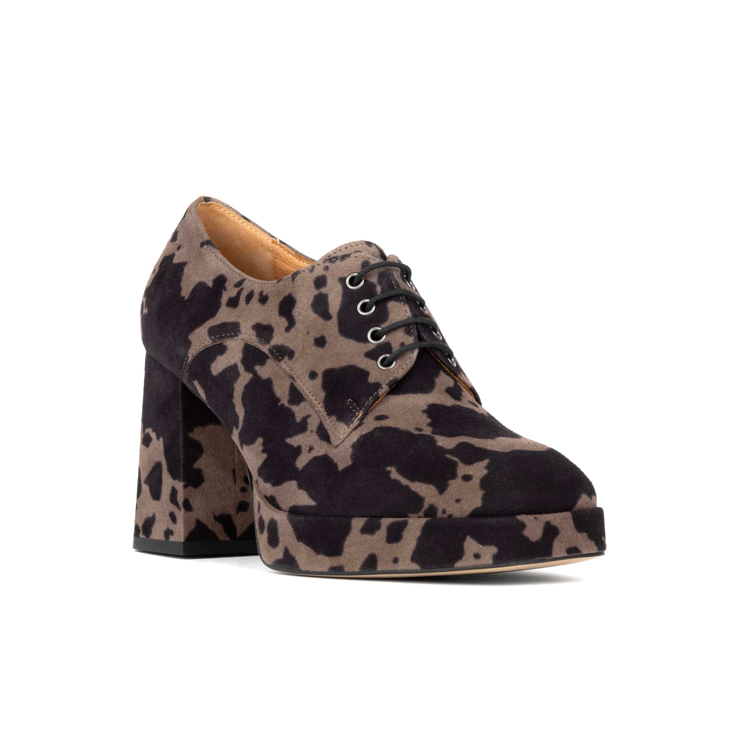Roulette Platform - Brown Cow - Women's leather oxford pump with platform and block heel - Image 2