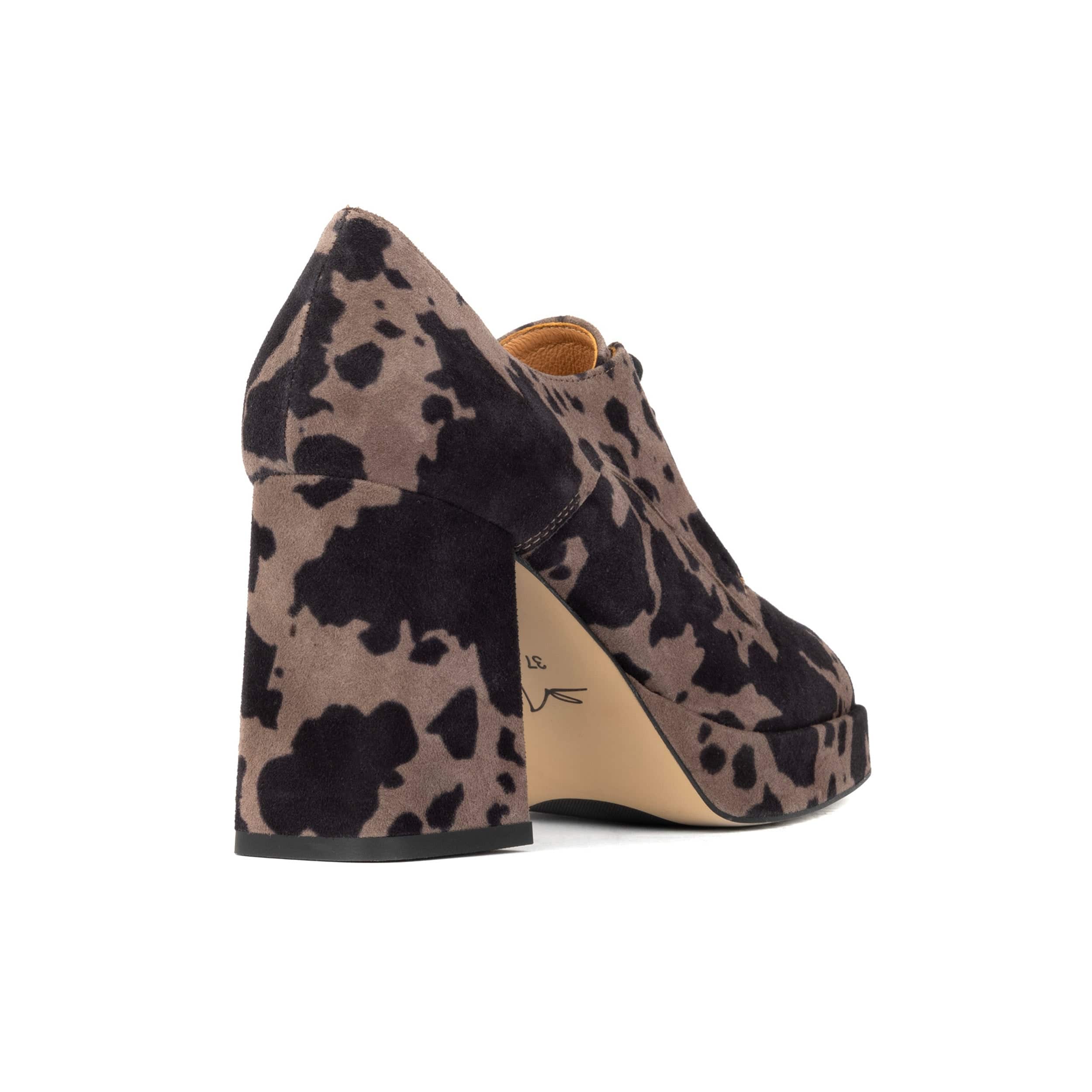 Roulette Platform - Brown Cow - Women's leather oxford pump with platform and block heel - Image 4