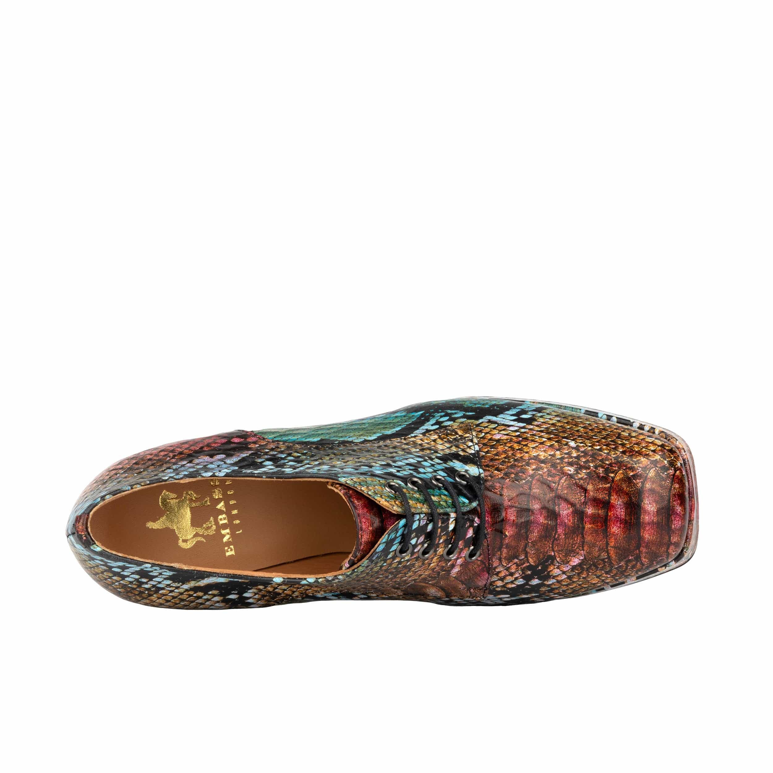 Roulette Platform - Green & Brown Snake - Women's leather oxford pump with platform and block heel - Image 7